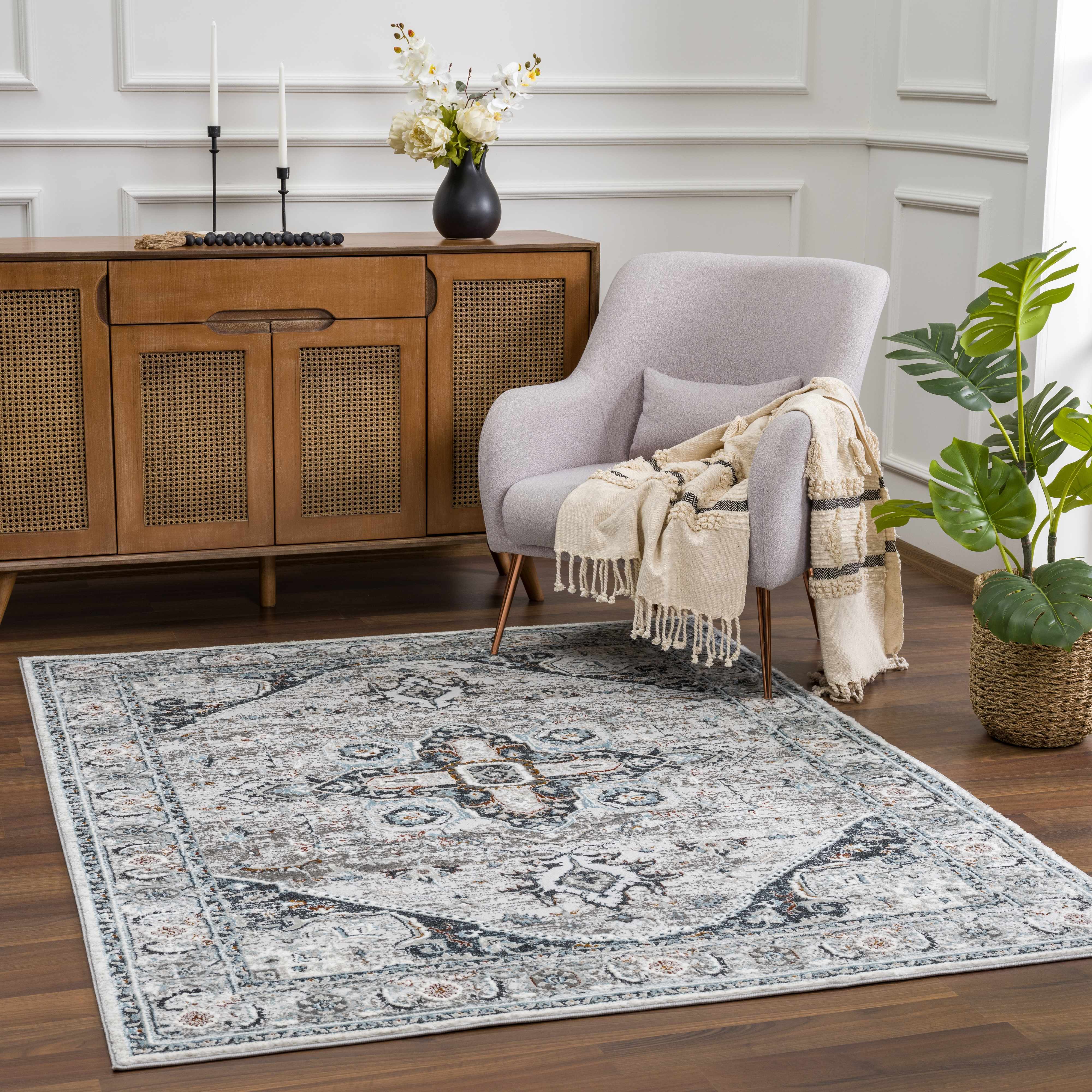 Hauteloom Liverpool Gray & Blue Elegant Area Rug
