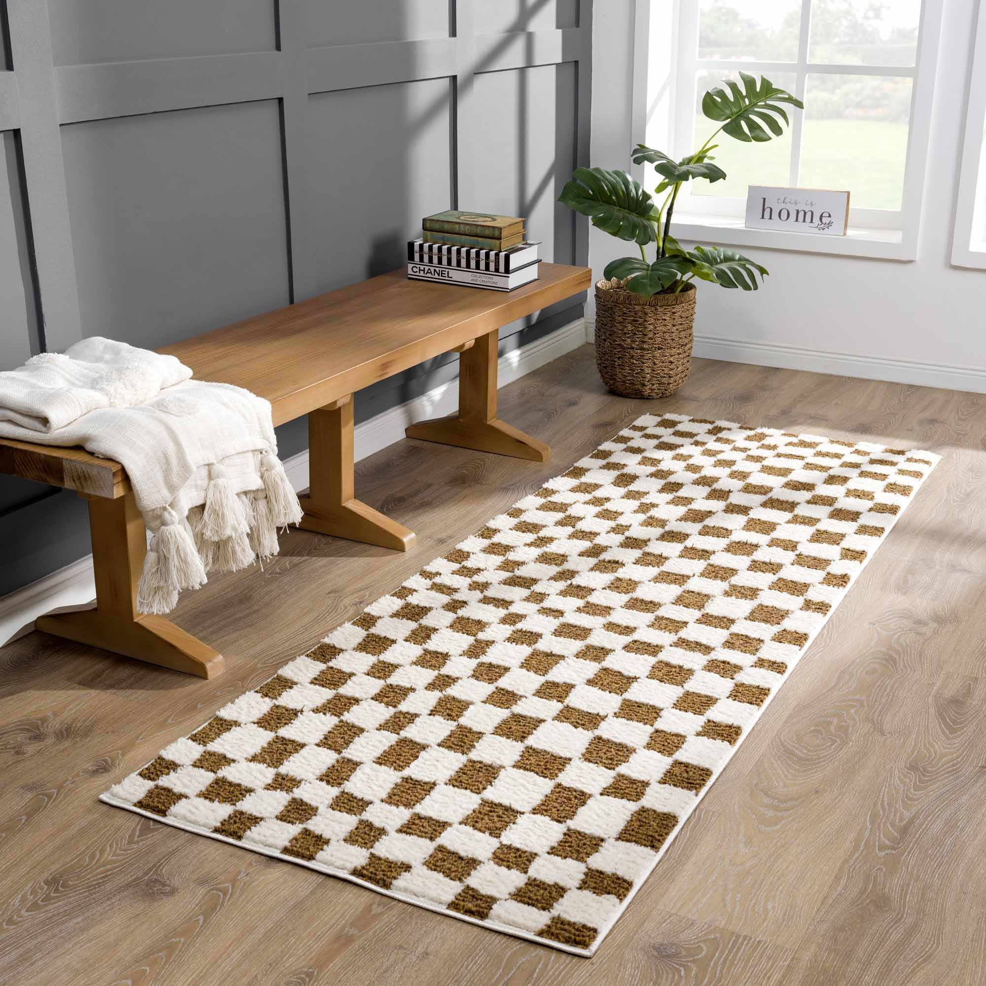 Exquisite Hauteloom Lajos Brown Checkered Area Rug