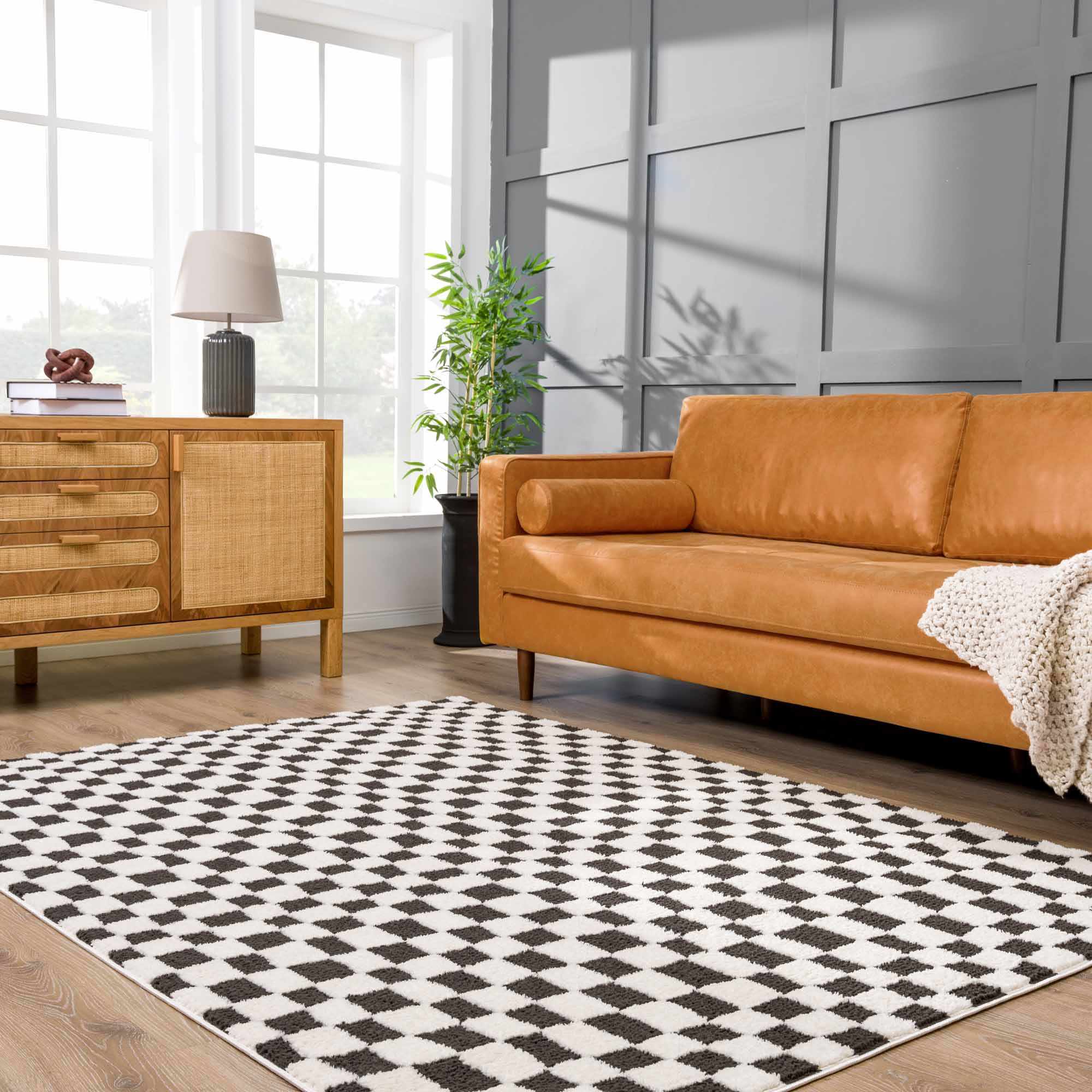Hauteloom Lajos Black & White Checkered Luxury Area Rug