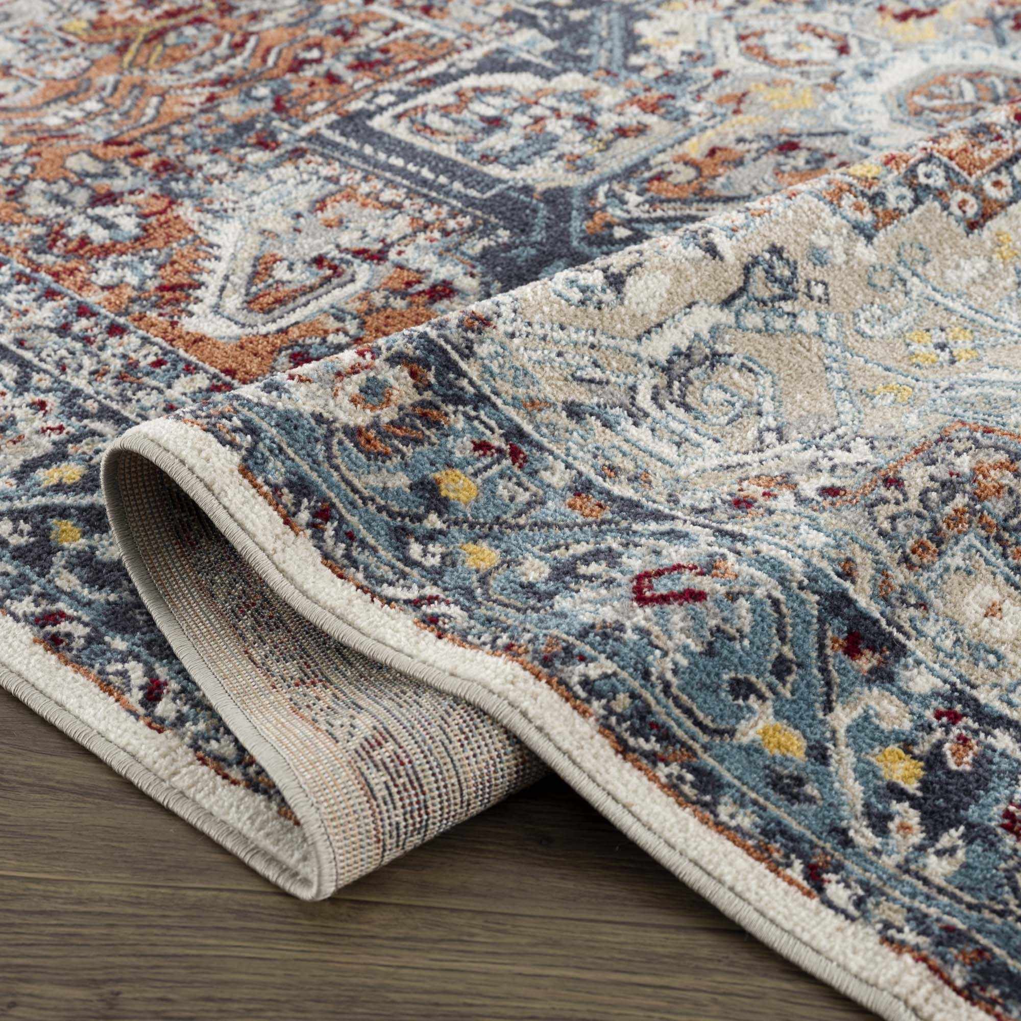 Hauteloom Uson Collection Blue & Rust Washable Area Rug - Invite Style and Comfort Home