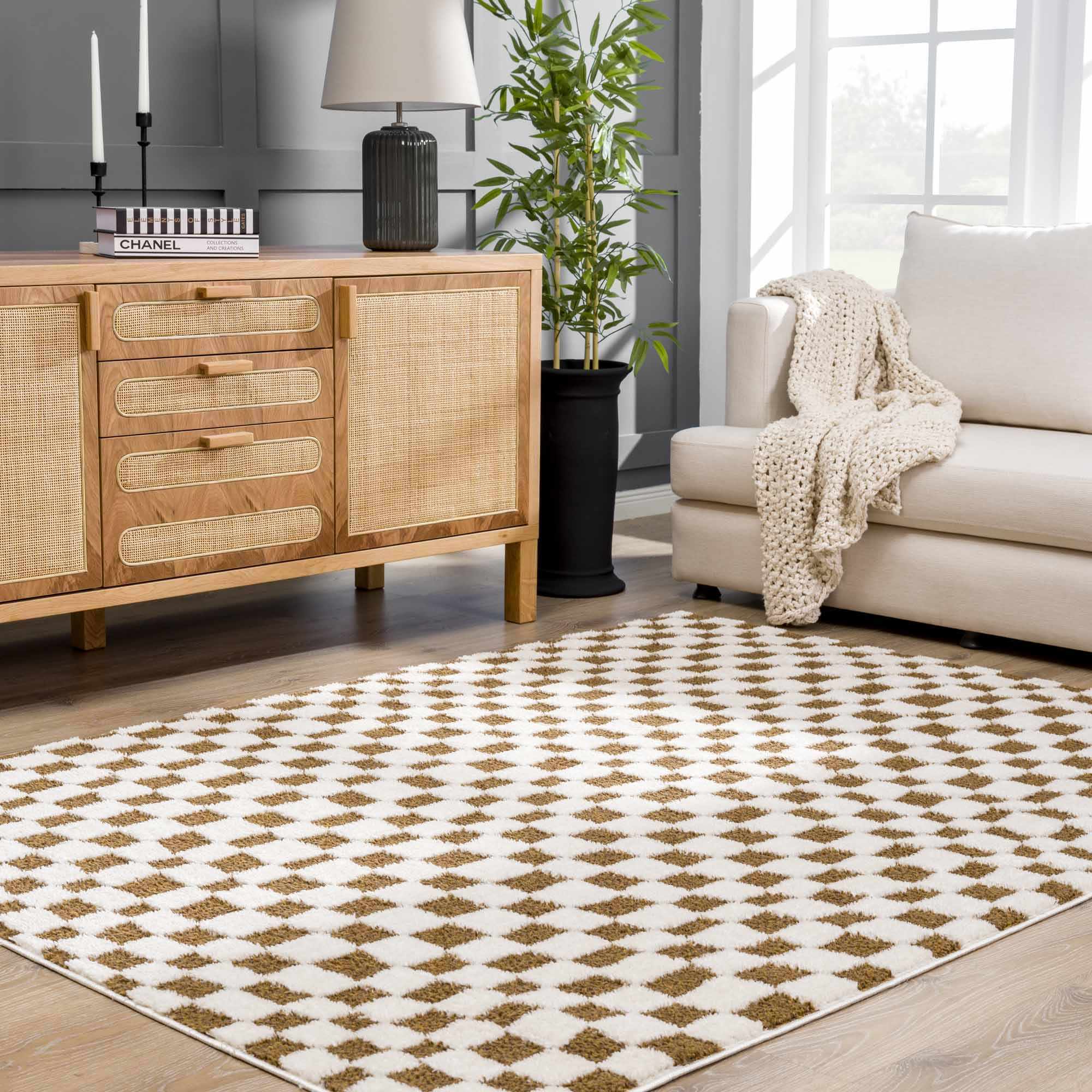 Exquisite Hauteloom Lajos Brown Checkered Area Rug