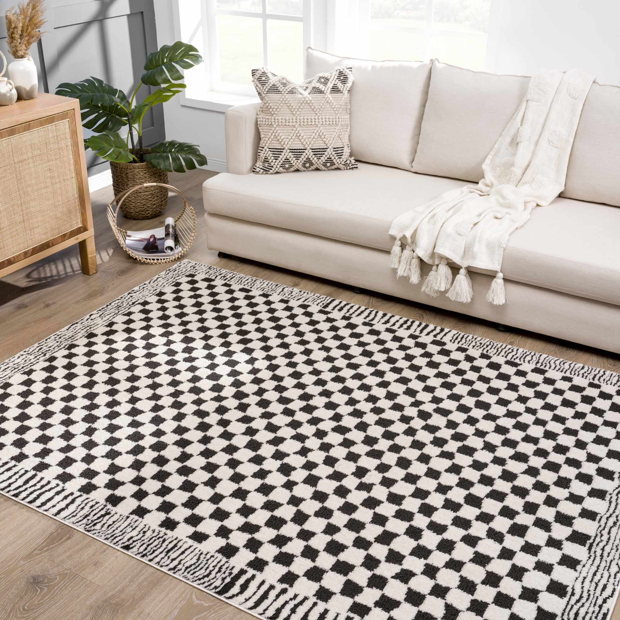 Hauteloom Leryn Black & White Checkered Luxury Area Rug