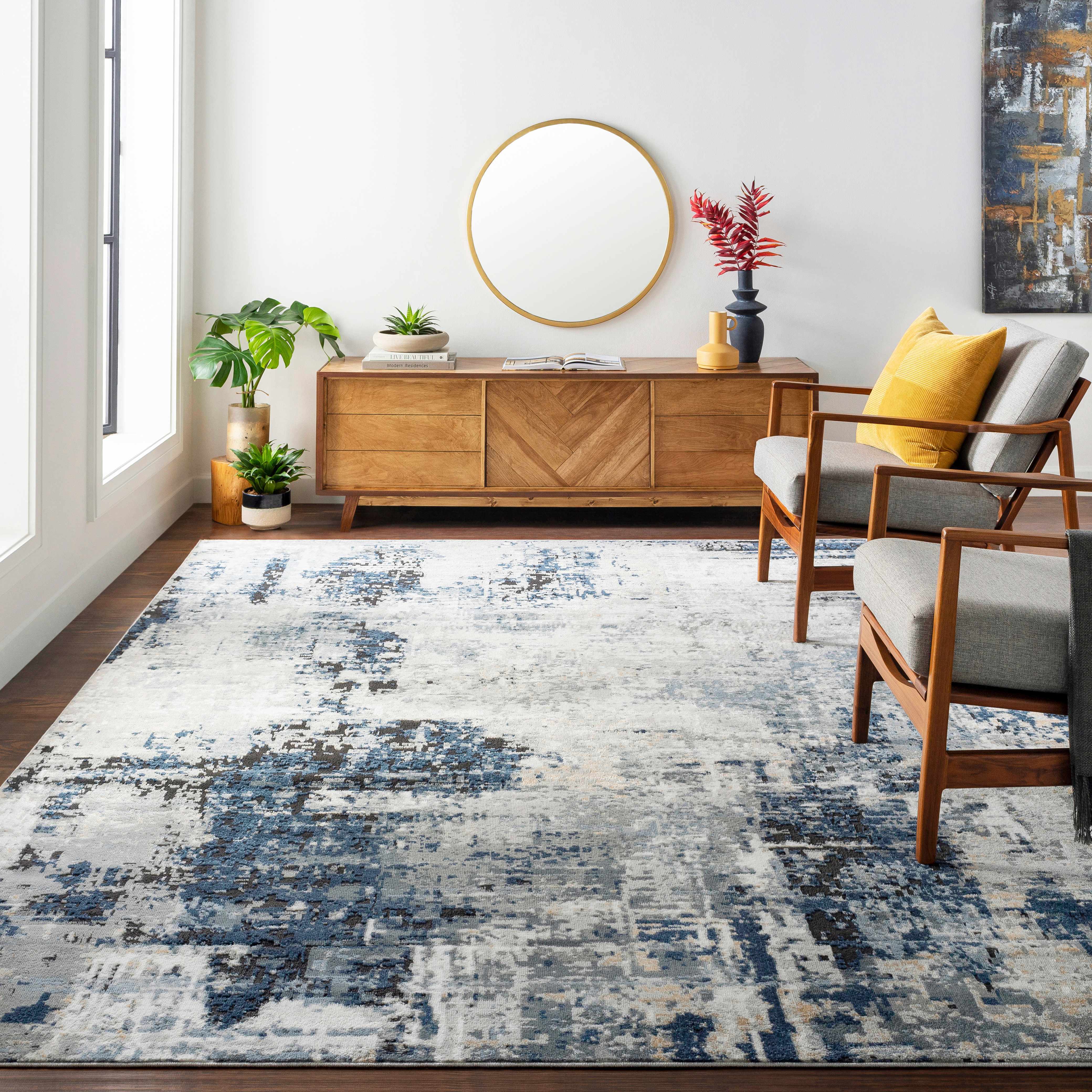 Exquisite Hauteloom Campsall Gray&Blue Abstract Area Rug