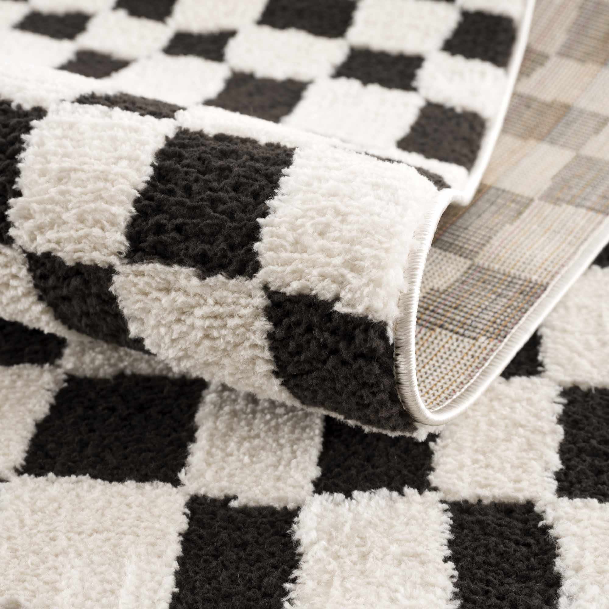 Hauteloom Lajos Black & White Checkered Luxury Area Rug