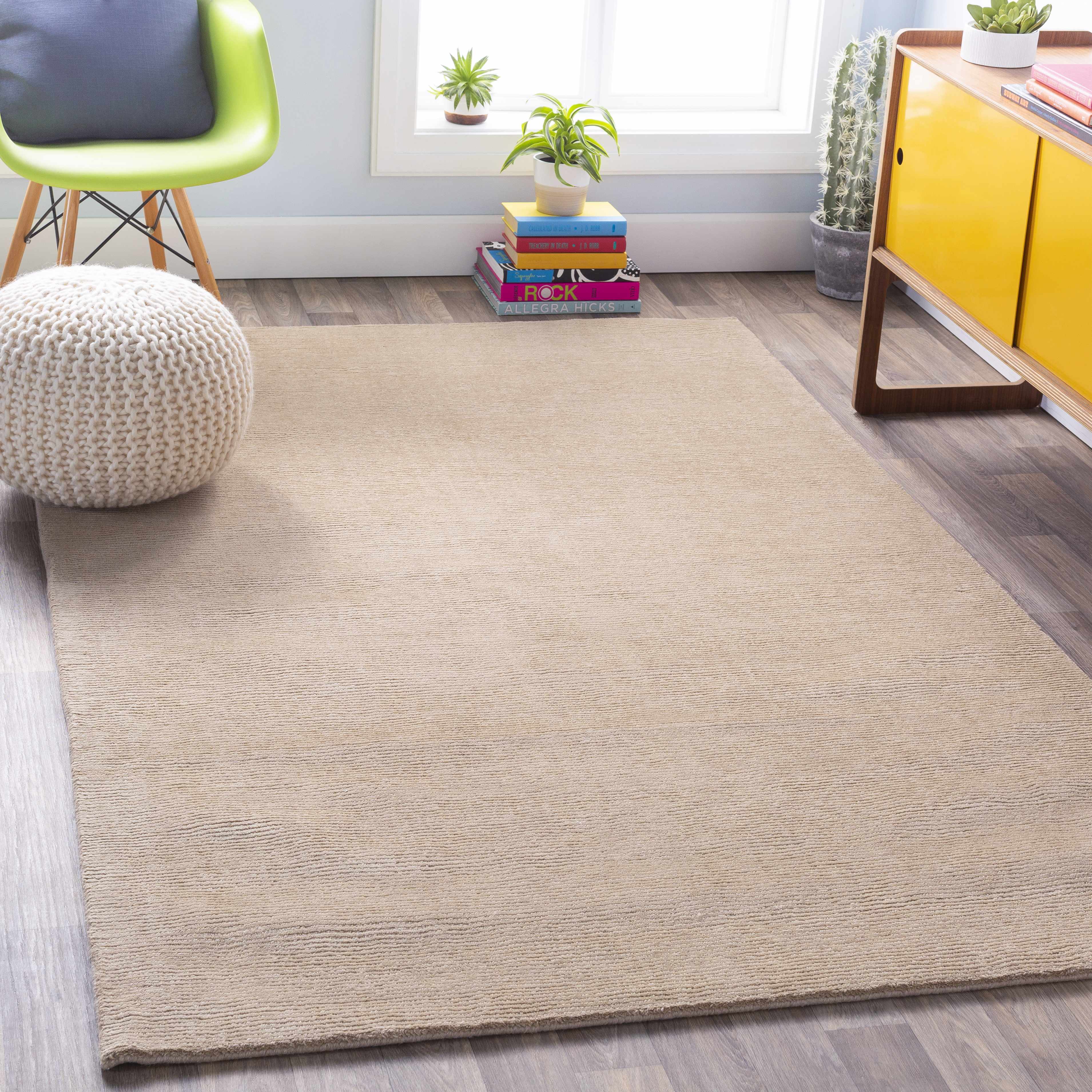 Luxurious Hauteloom Brockton Solid Tan Wool Rug