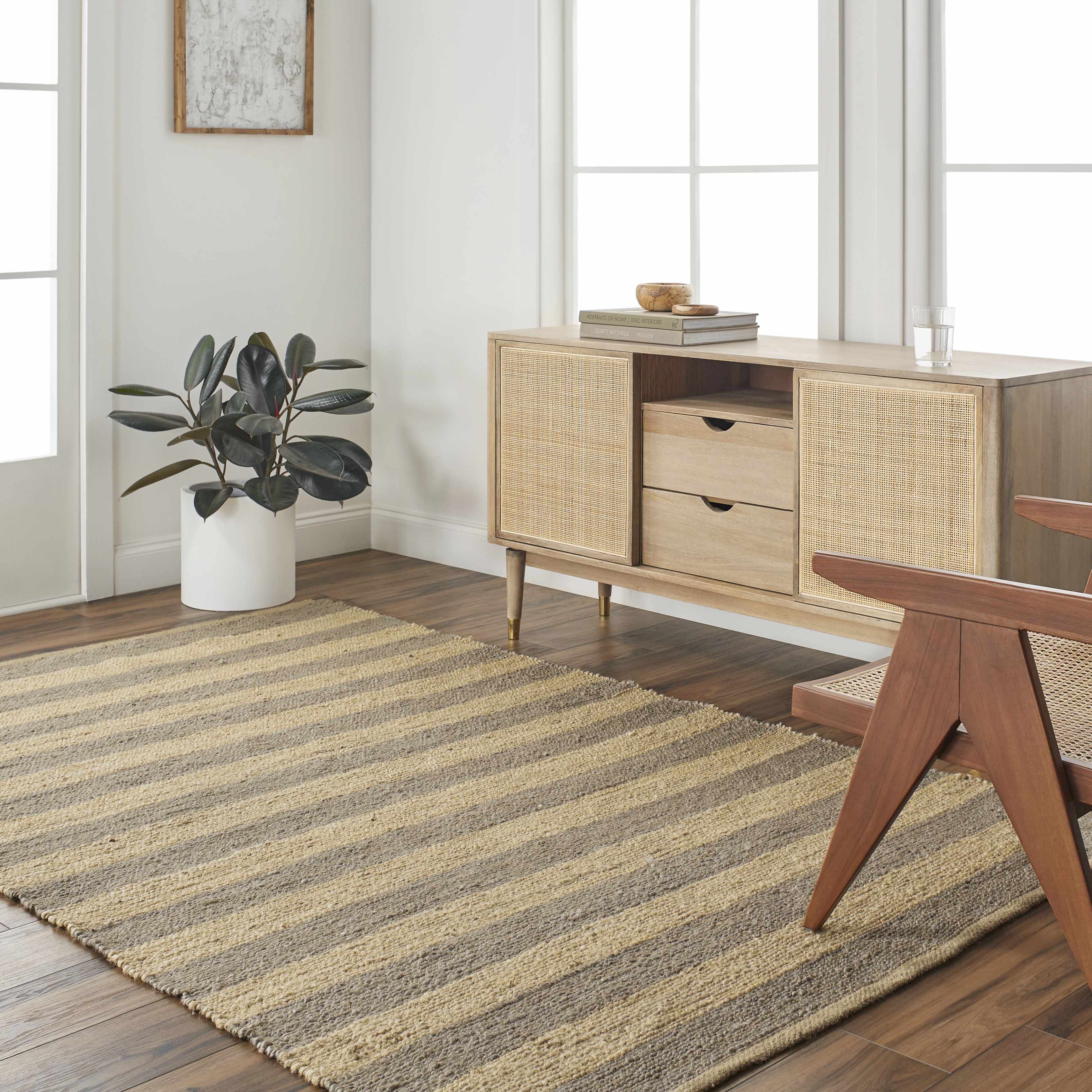 Exquisite Hauteloom Ilkay Block Stripe Jute Rug