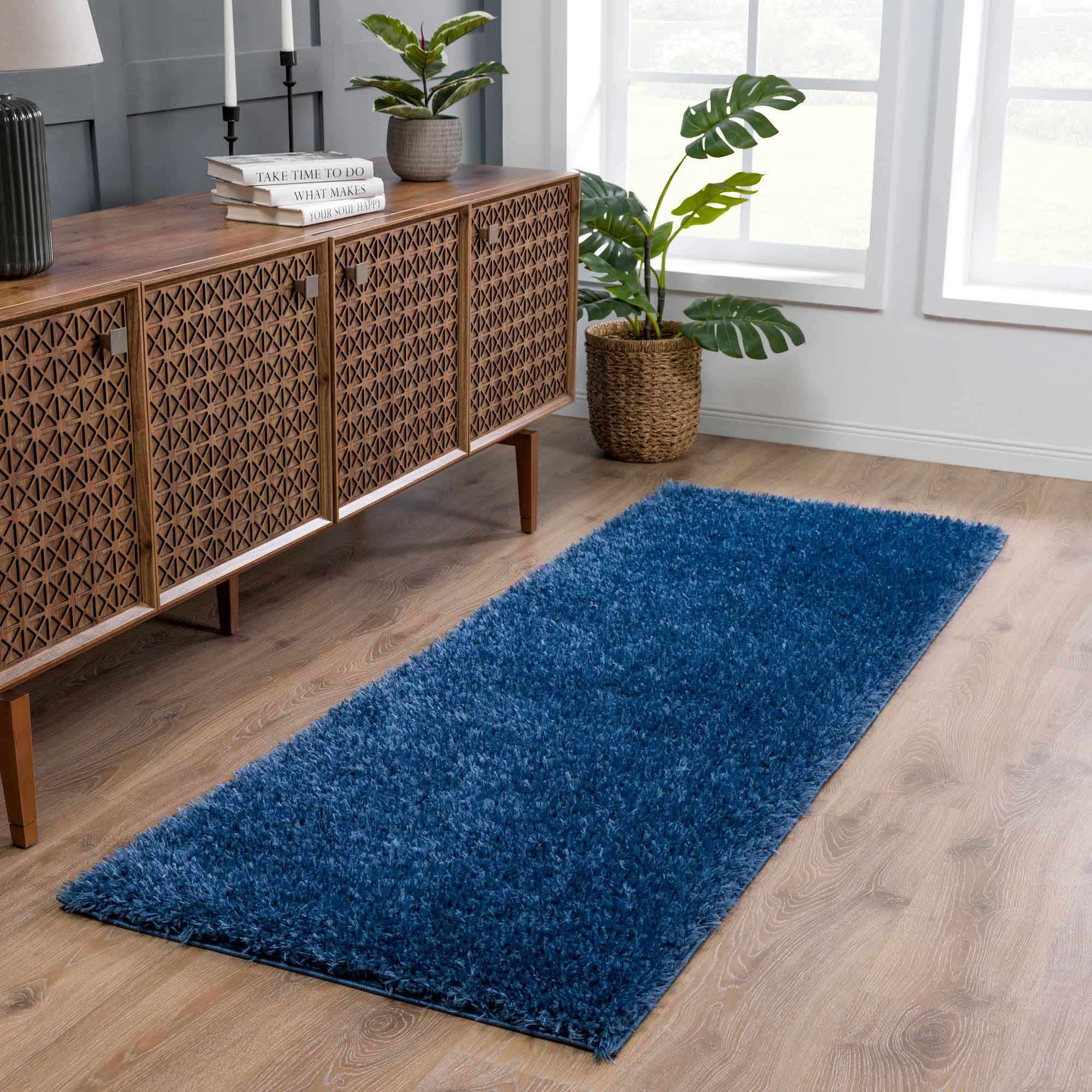 Luxurious Hauteloom Faina Dark Blue Shag Rug - Effortlessly Washable