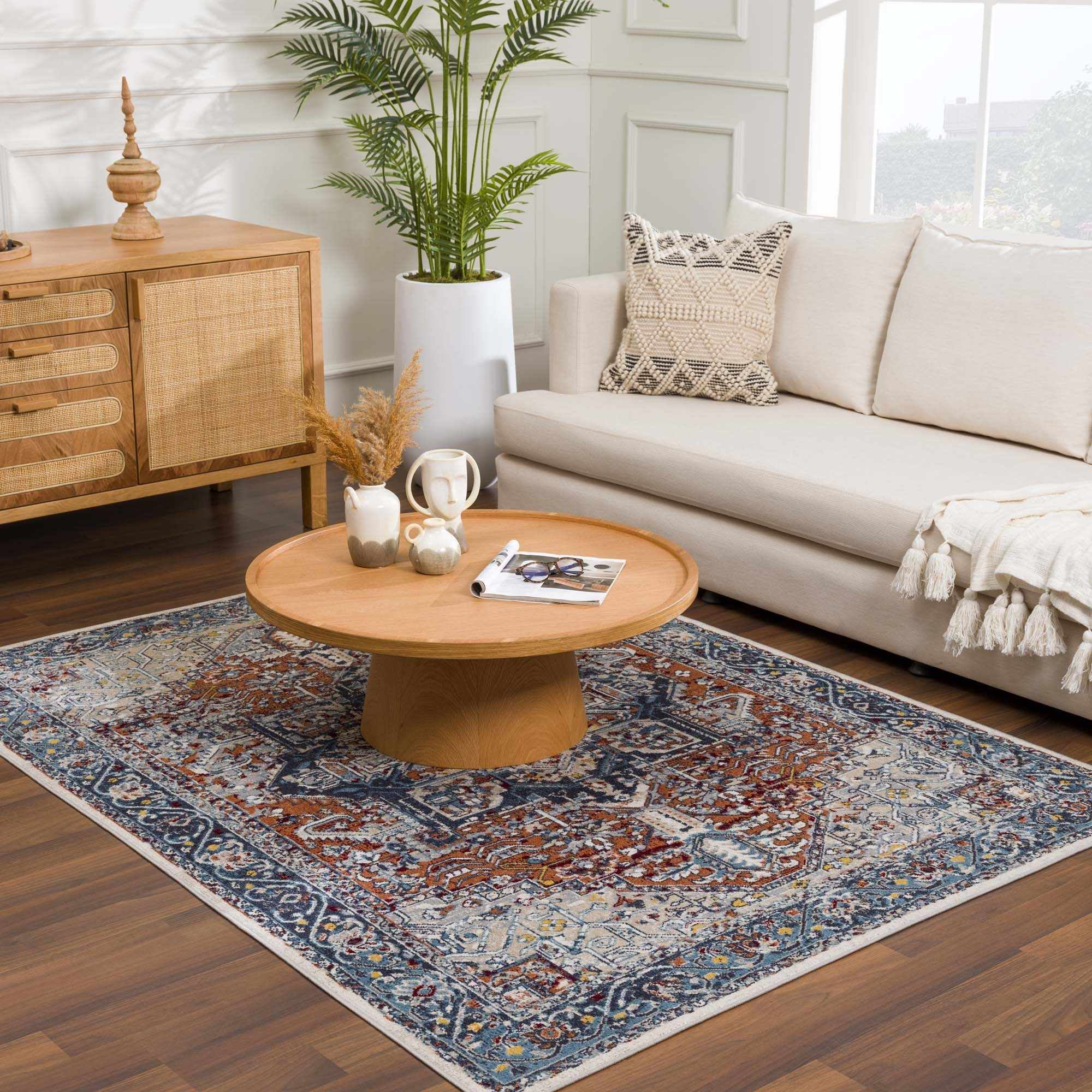 Hauteloom Uson Collection Blue & Rust Washable Area Rug - Invite Style and Comfort Home
