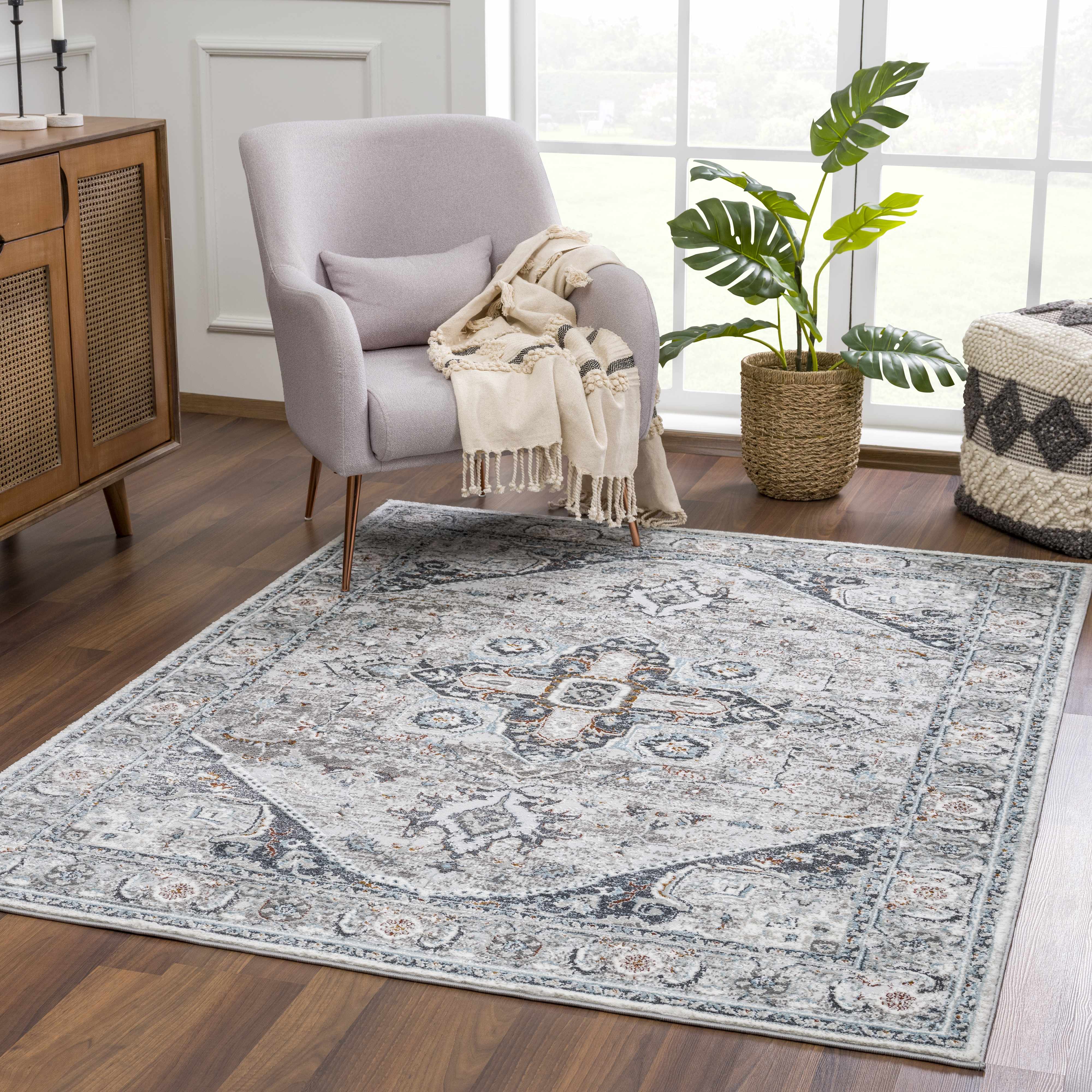 Hauteloom Liverpool Gray & Blue Elegant Area Rug