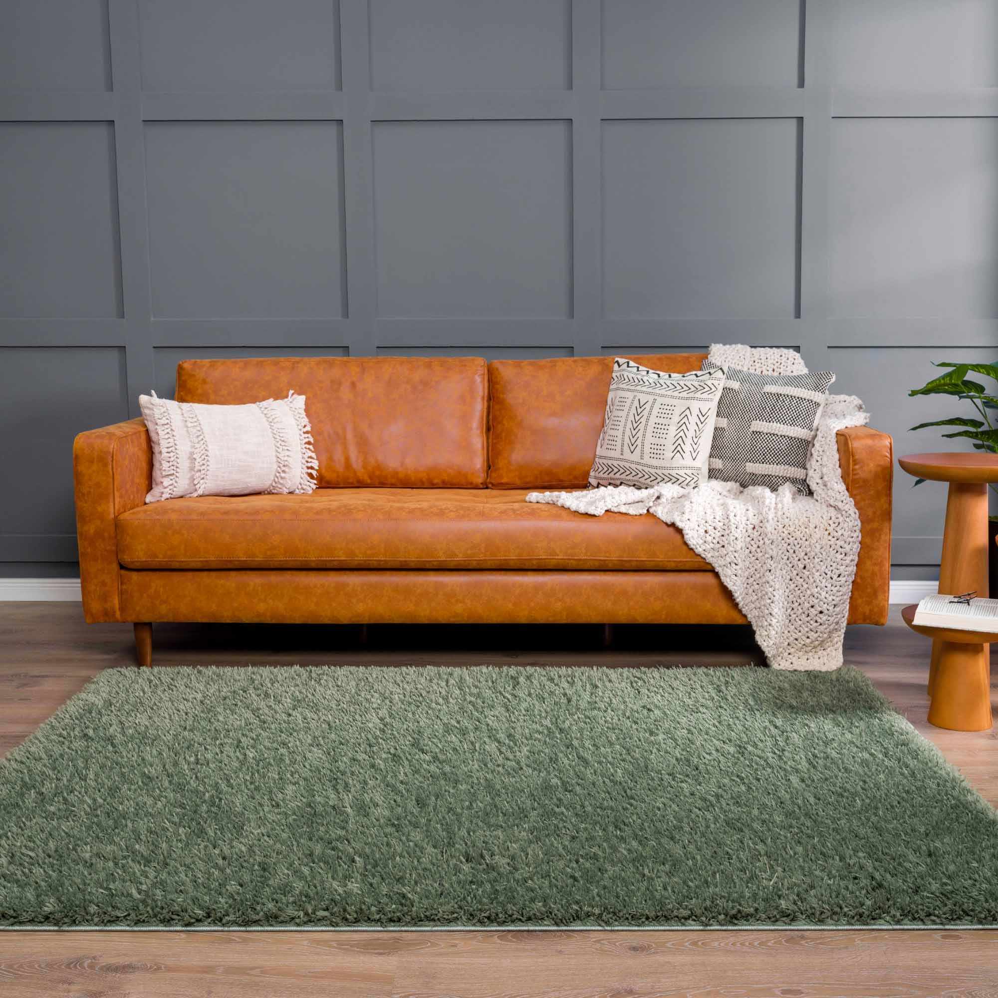 Hauteloom Faina Solid Green Ultra-Soft Washable Shag Rug
