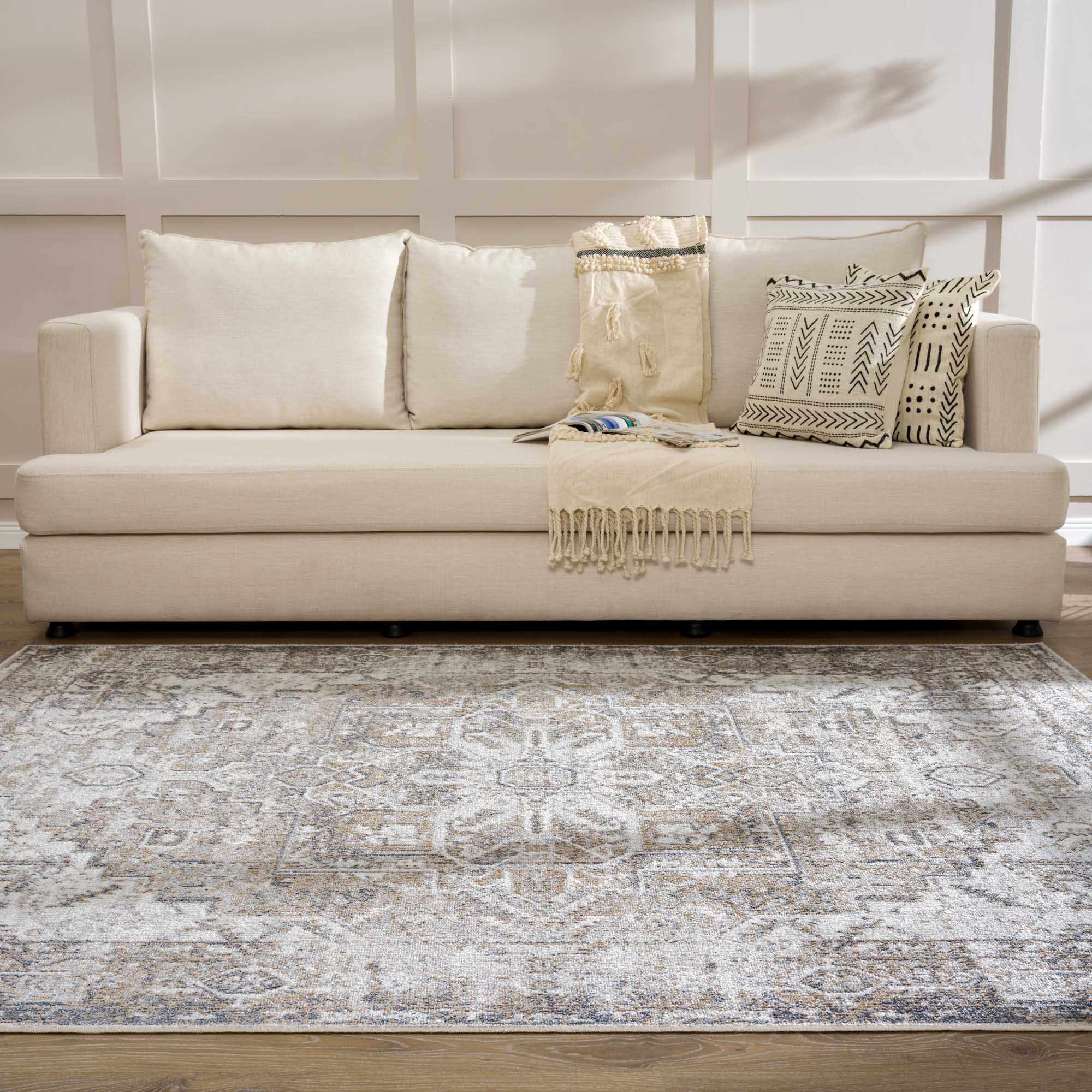 Hauteloom Hera Brown & Cream Luxury Washable Area Rug