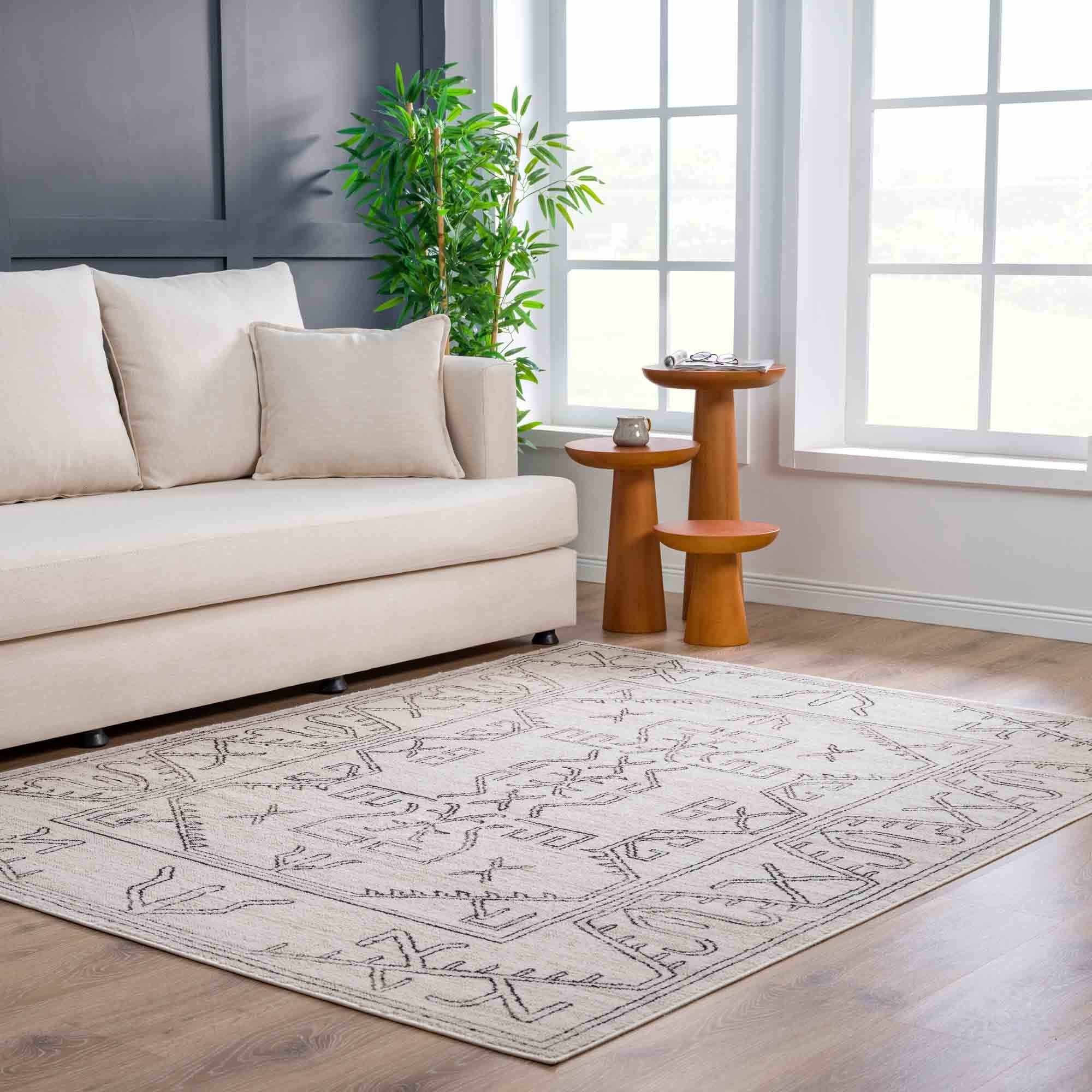 Hauteloom Divya Cream Tribal Rug - A Stunning Performance Piece
