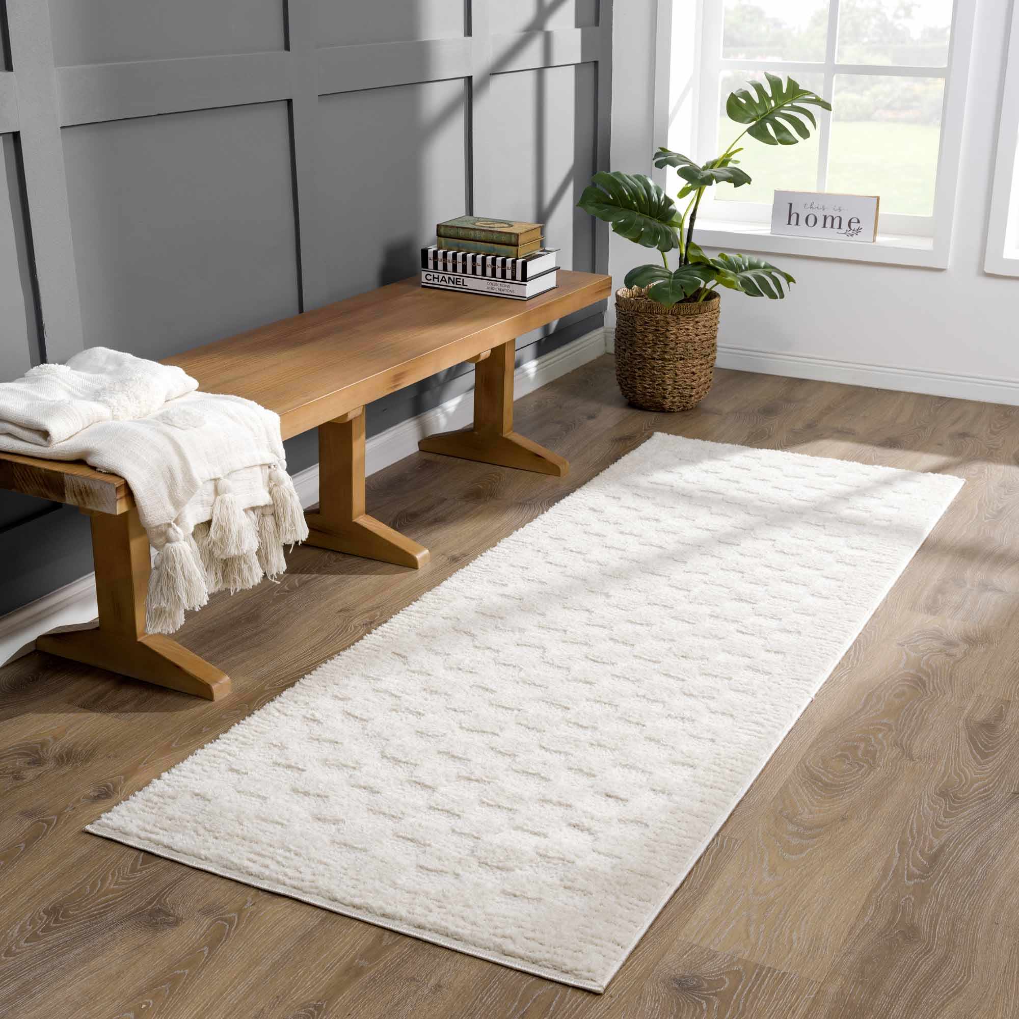 Luxurious Hauteloom Leryn Ivory Checkered Area Rug - Transform Your Space