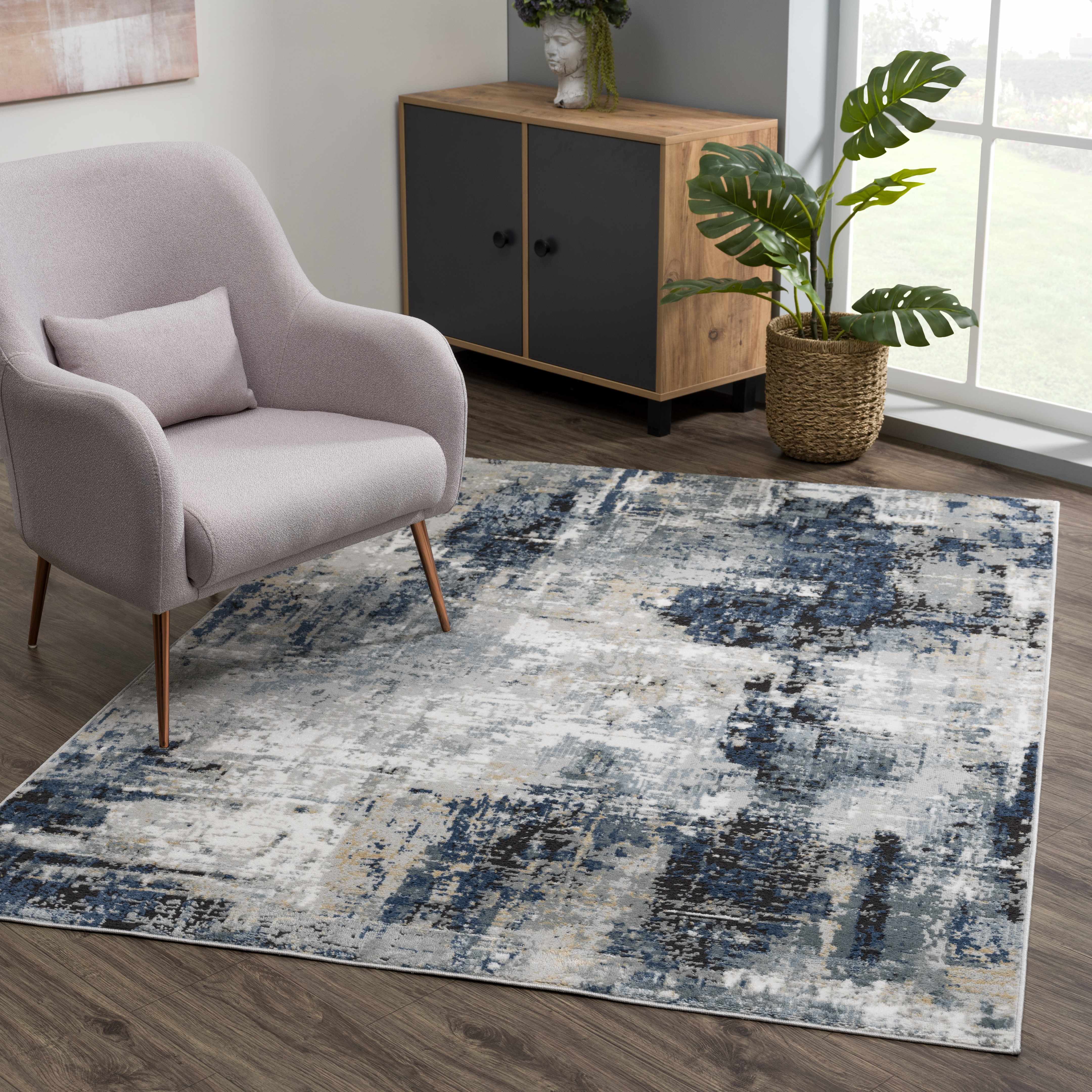 Exquisite Hauteloom Campsall Gray&Blue Abstract Area Rug