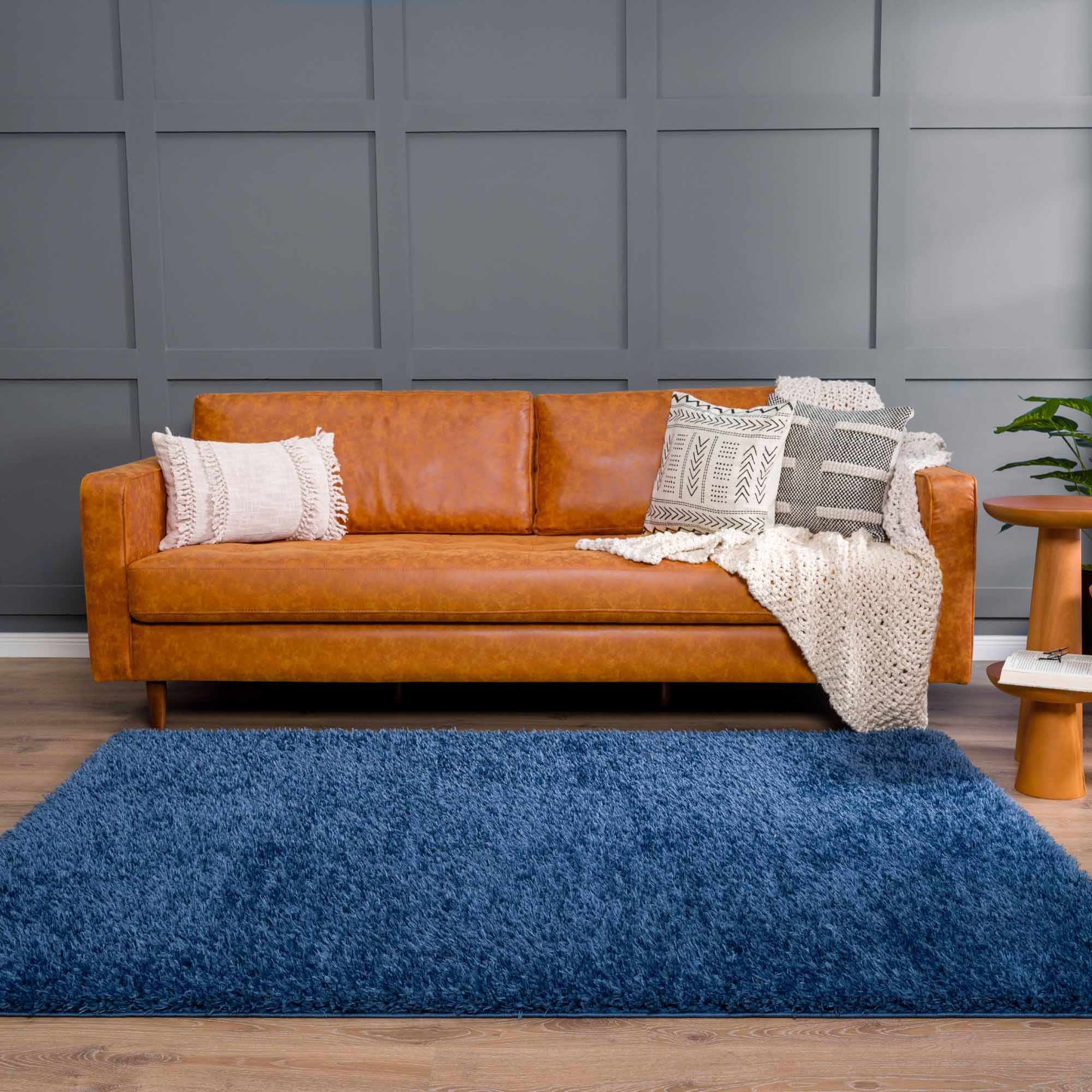 Luxurious Hauteloom Faina Dark Blue Shag Rug - Effortlessly Washable