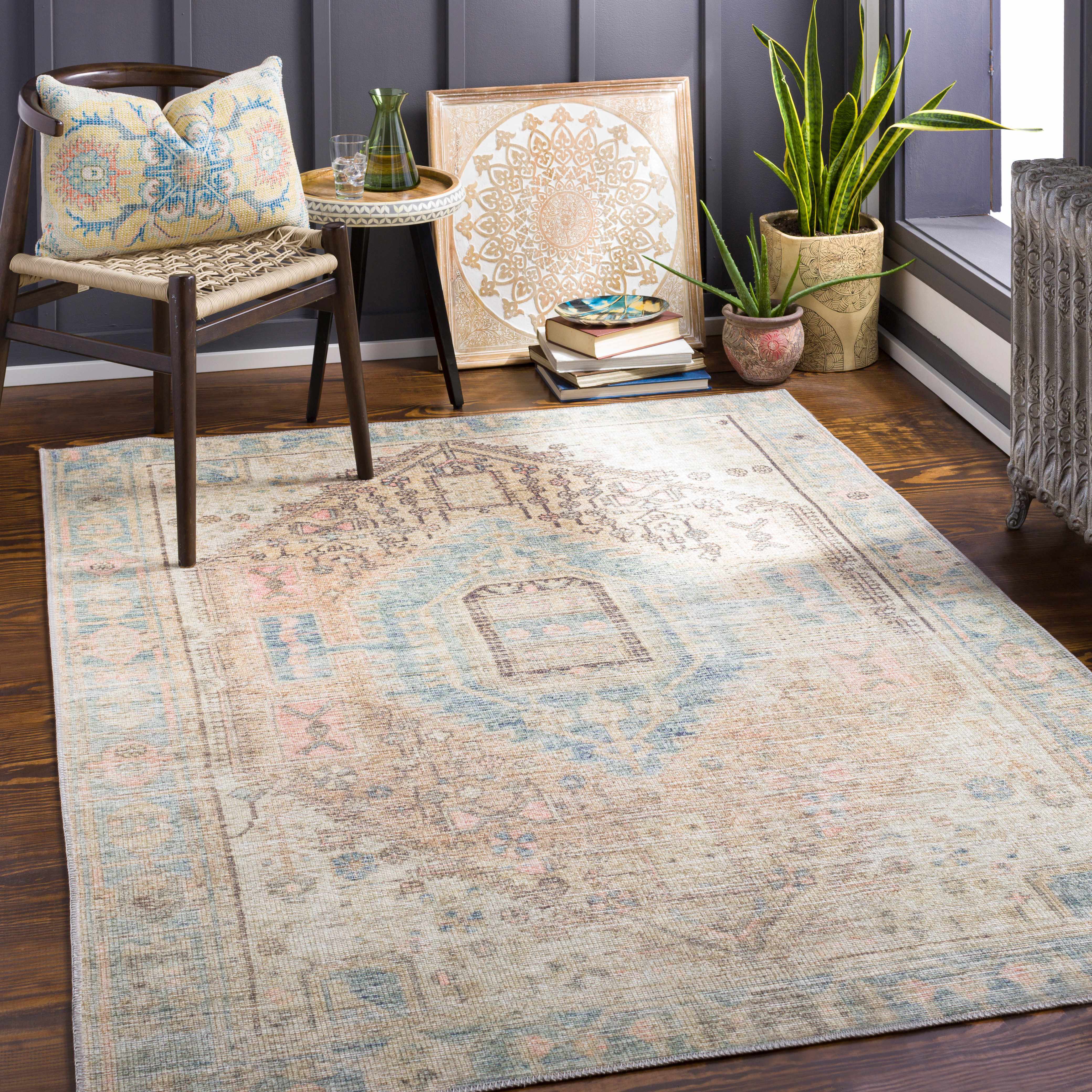 Hauteloom Baloy Vintage Area Rug - Light Olive: Add a Touch of Boho Elegance to Your Space