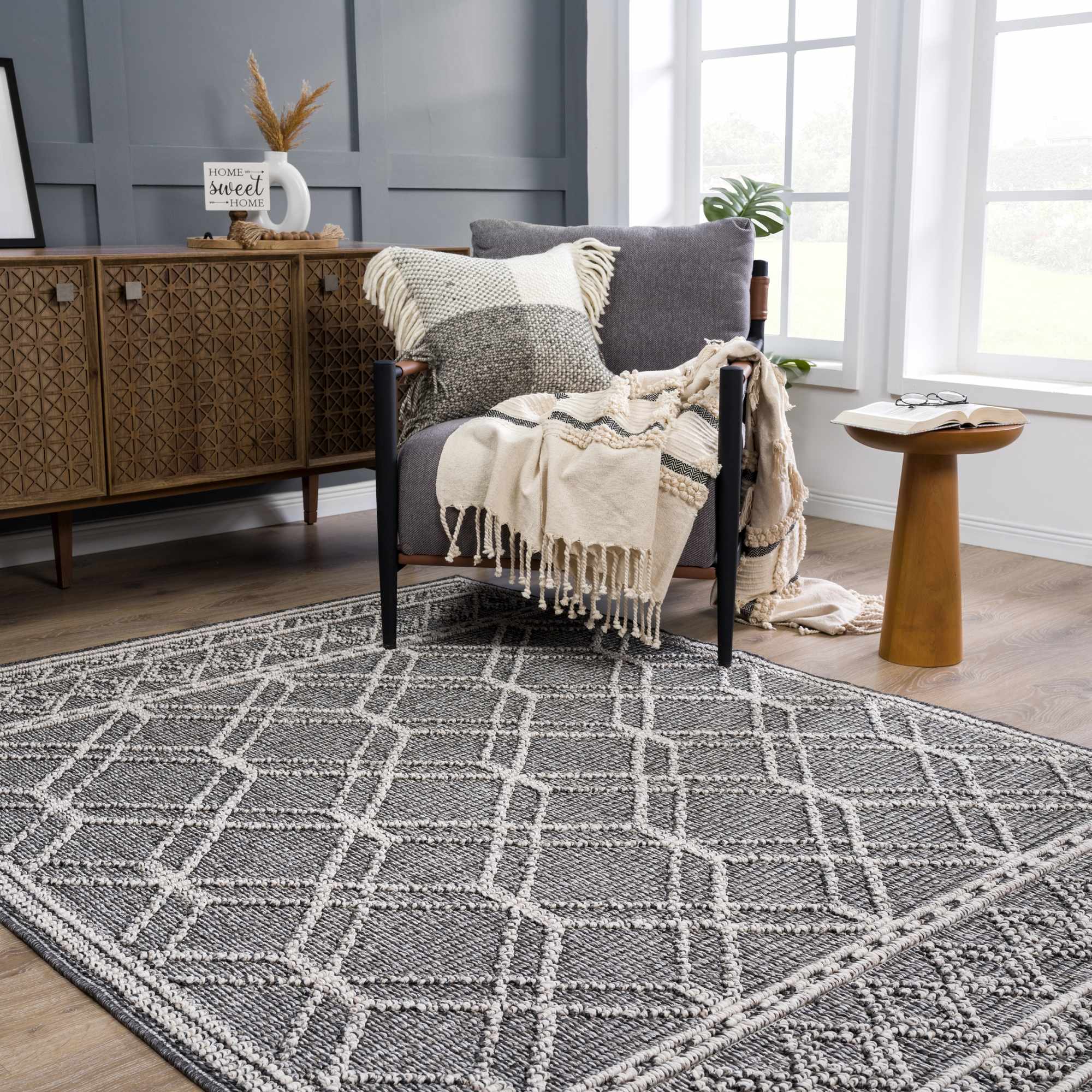 Elegant Hauteloom Diah Black & Bone Area Rug