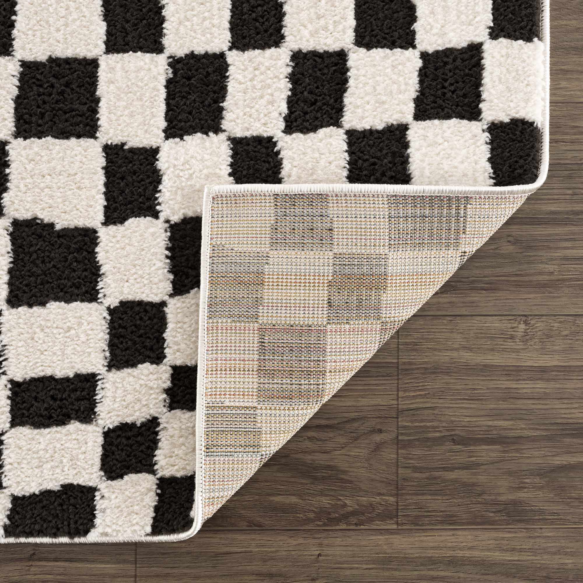 Hauteloom Lajos Black & White Checkered Luxury Area Rug