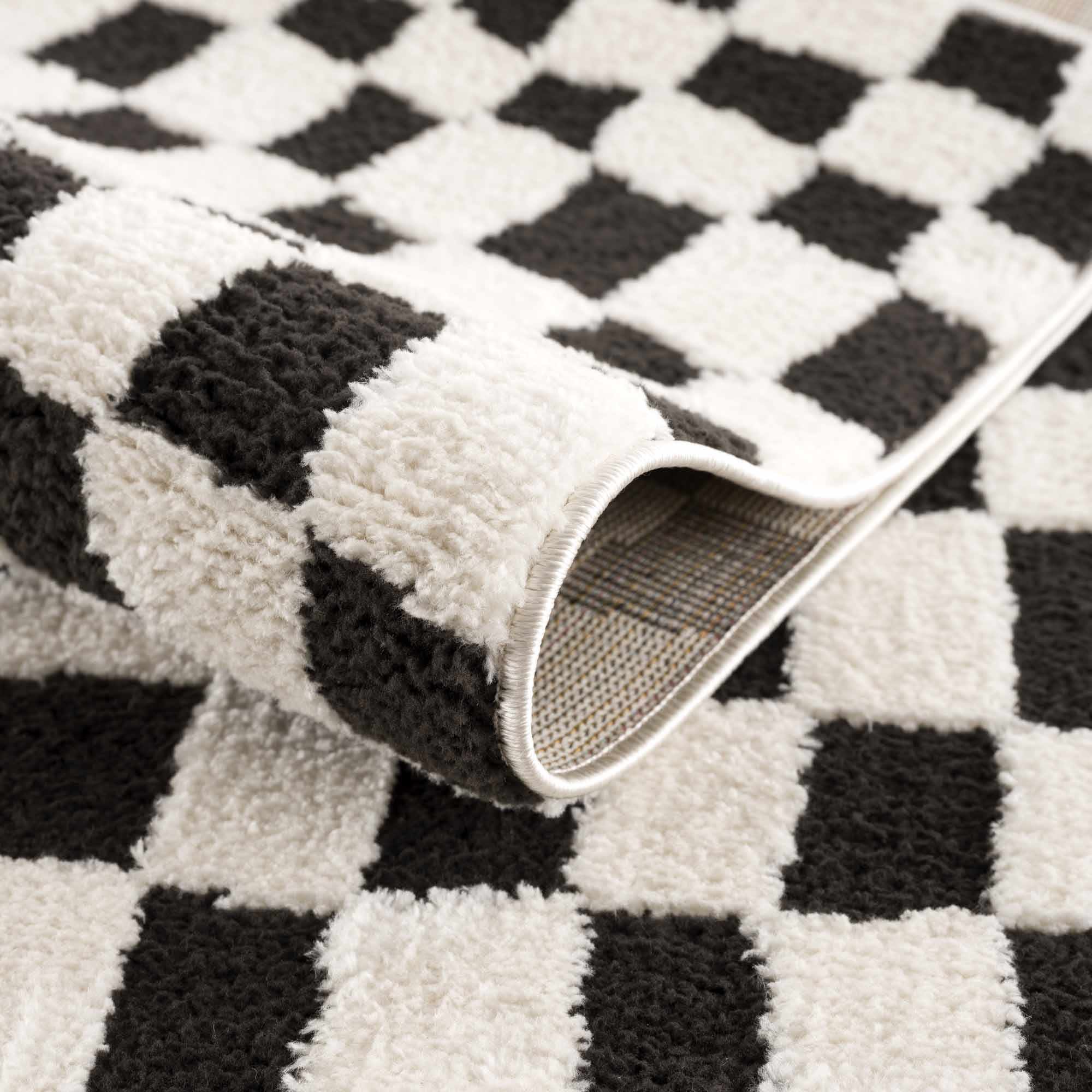 Hauteloom Lajos Black & White Checkered Luxury Area Rug