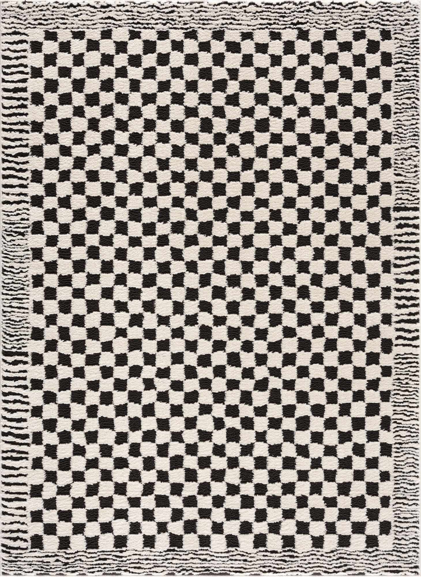 Hauteloom Leryn Black & White Checkered Luxury Area Rug