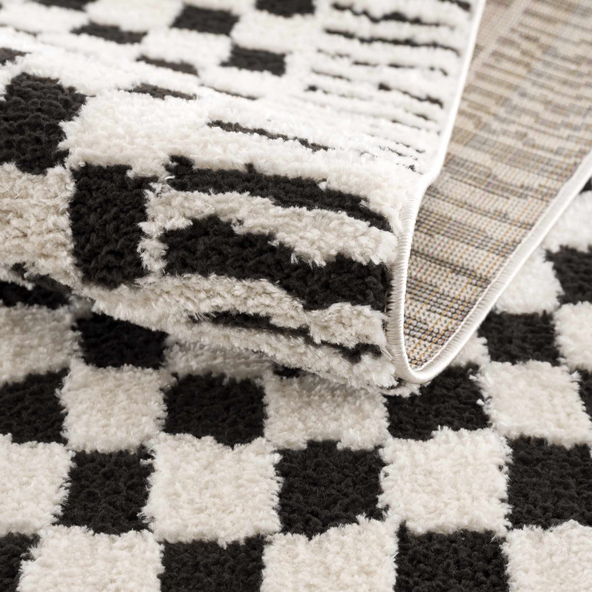 Hauteloom Leryn Black & White Checkered Luxury Area Rug