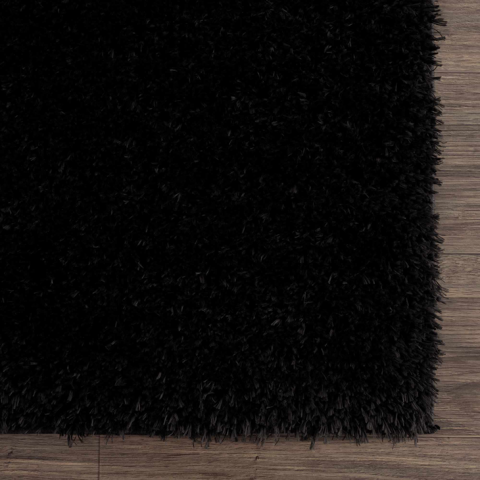 Luxurious Hauteloom Faina Solid Black Shag Rug - Effortlessly Washable!