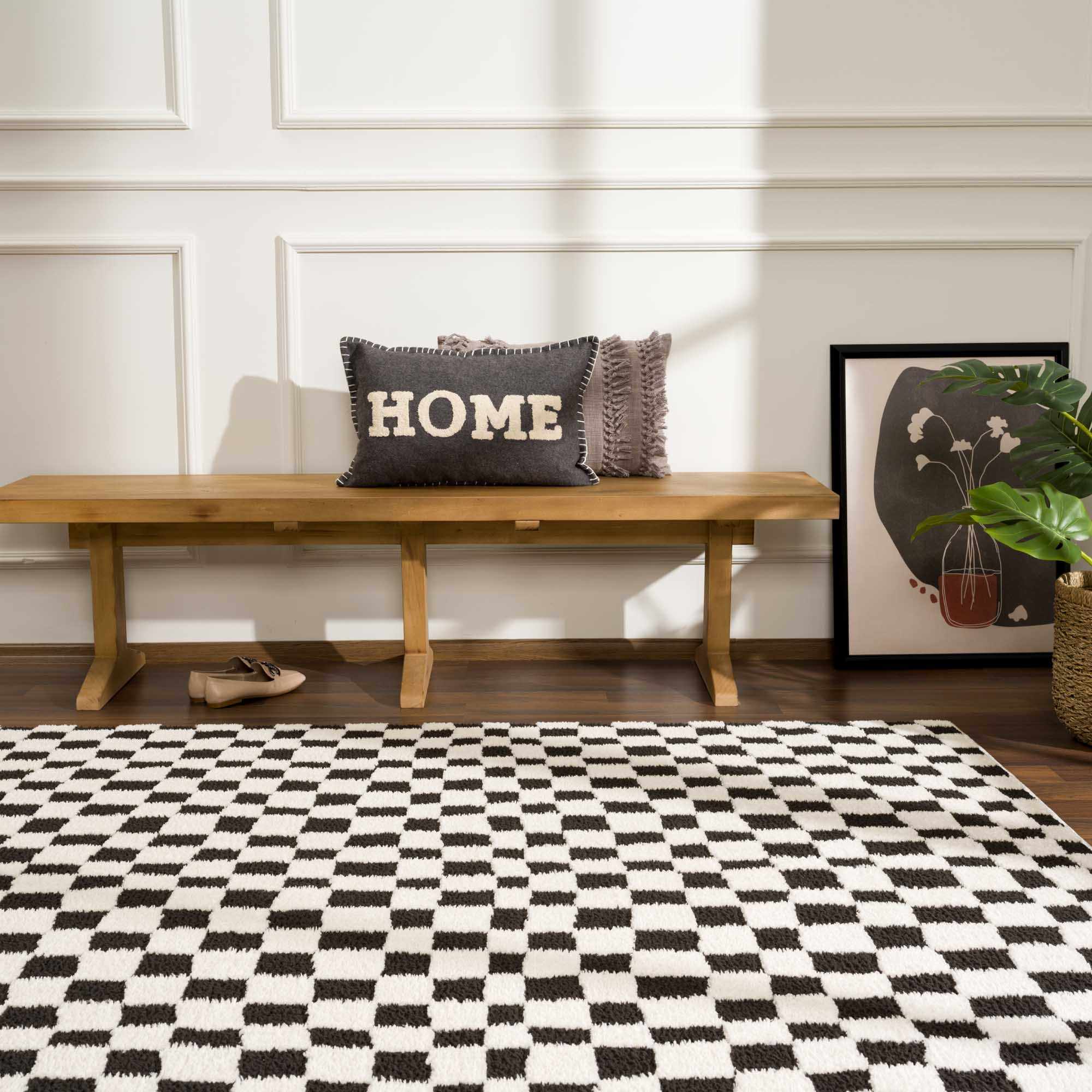 Hauteloom Lajos Black & White Checkered Luxury Area Rug