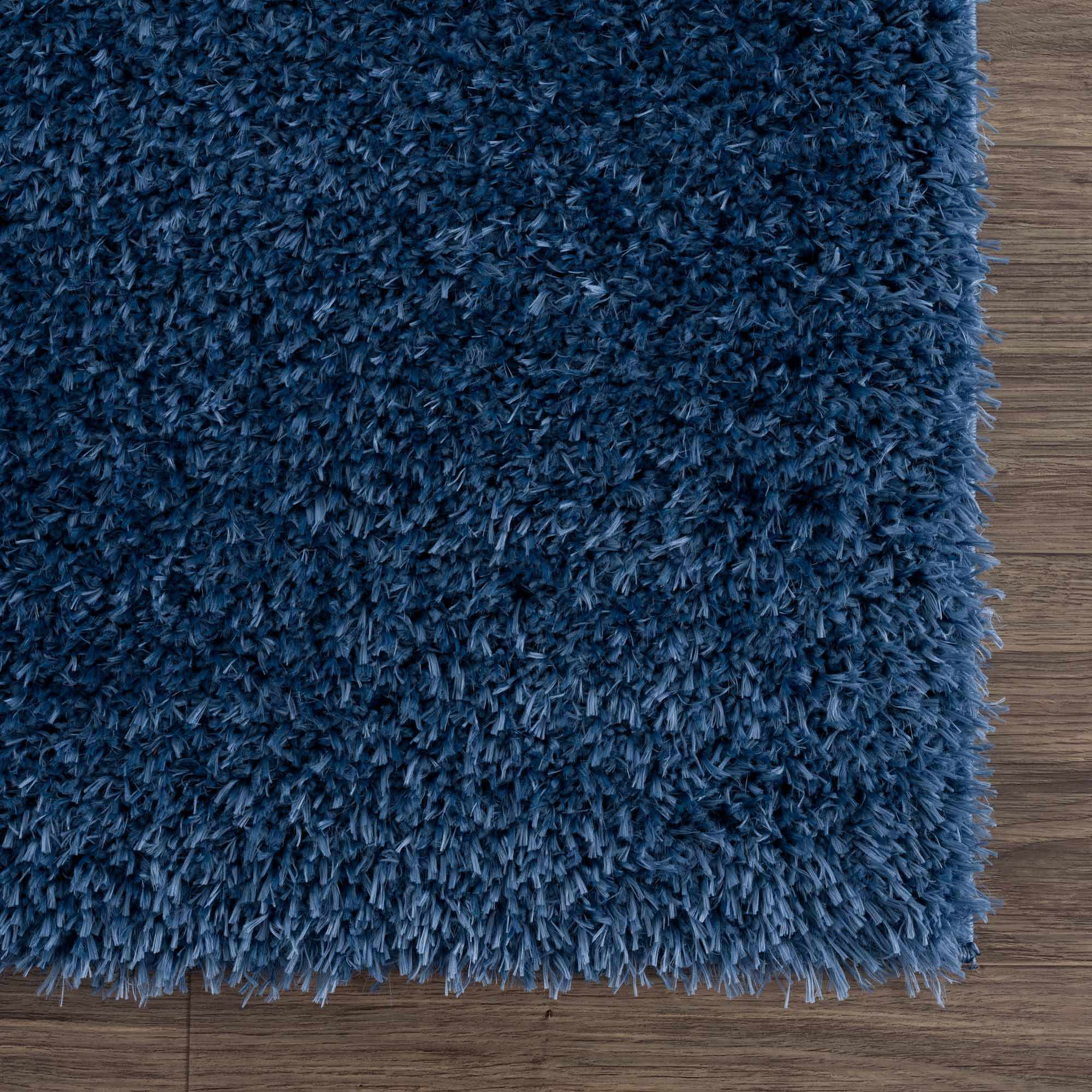 Luxurious Hauteloom Faina Dark Blue Shag Rug - Effortlessly Washable