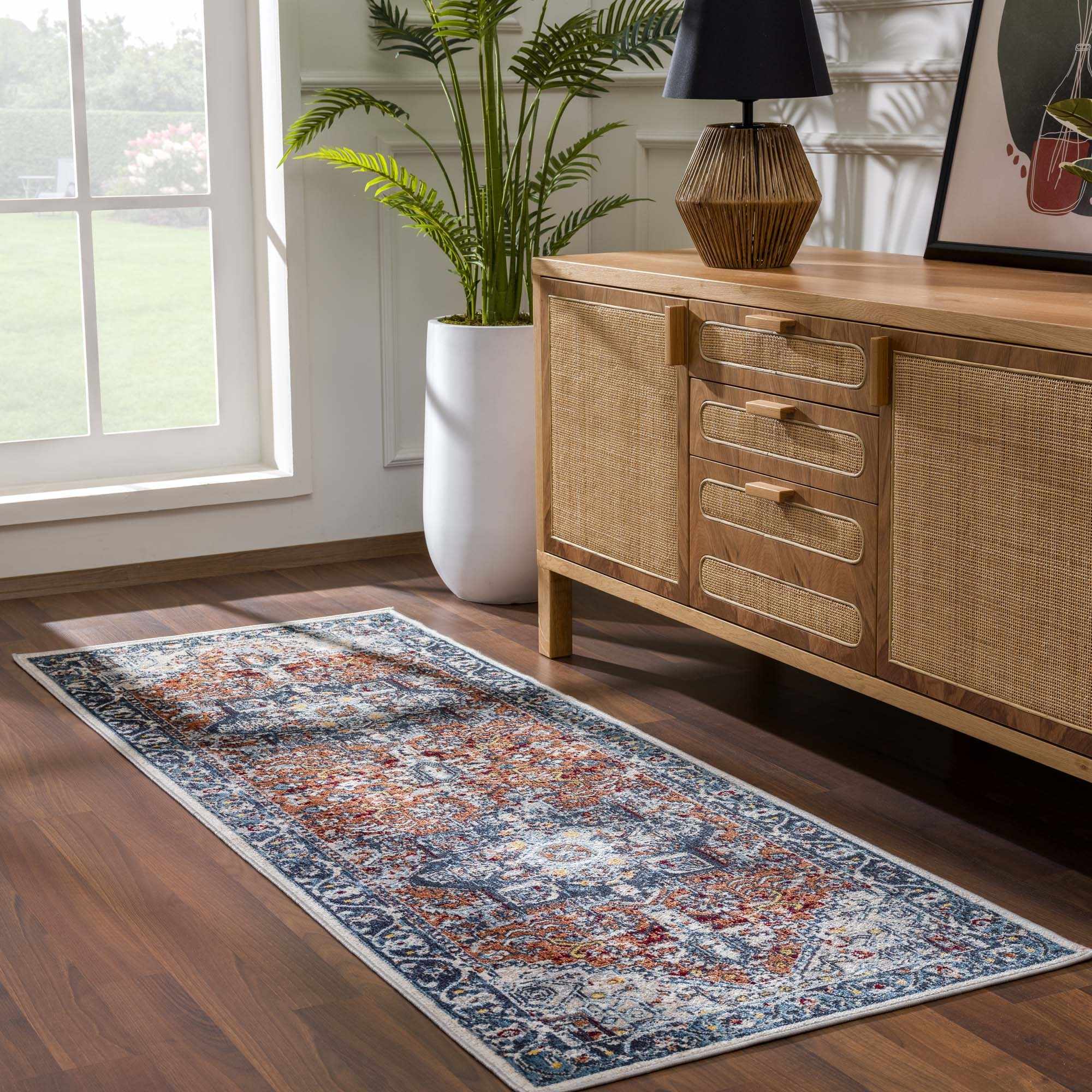 Hauteloom Uson Collection Blue & Rust Washable Area Rug - Invite Style and Comfort Home