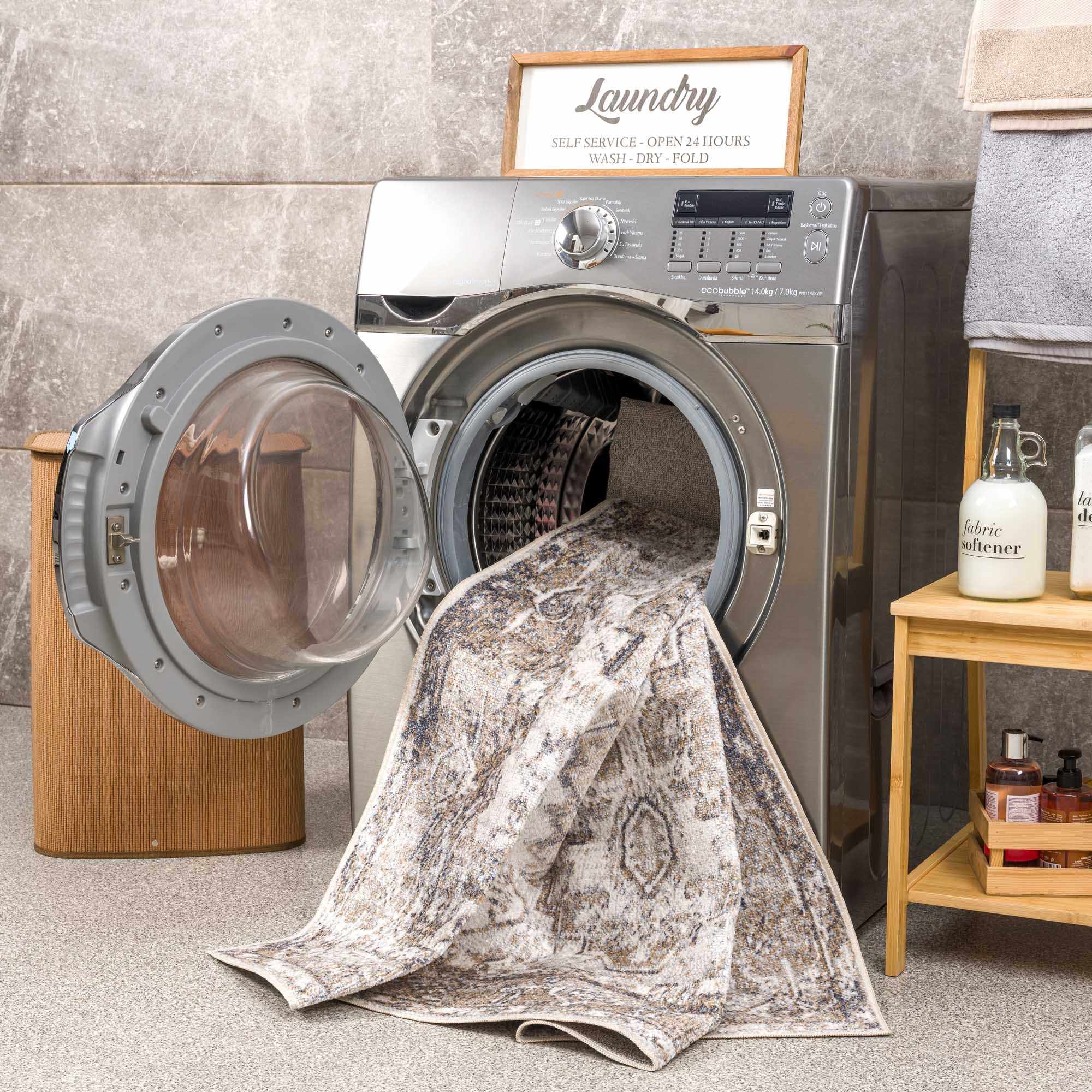 Hauteloom Hera Brown & Cream Luxury Washable Area Rug
