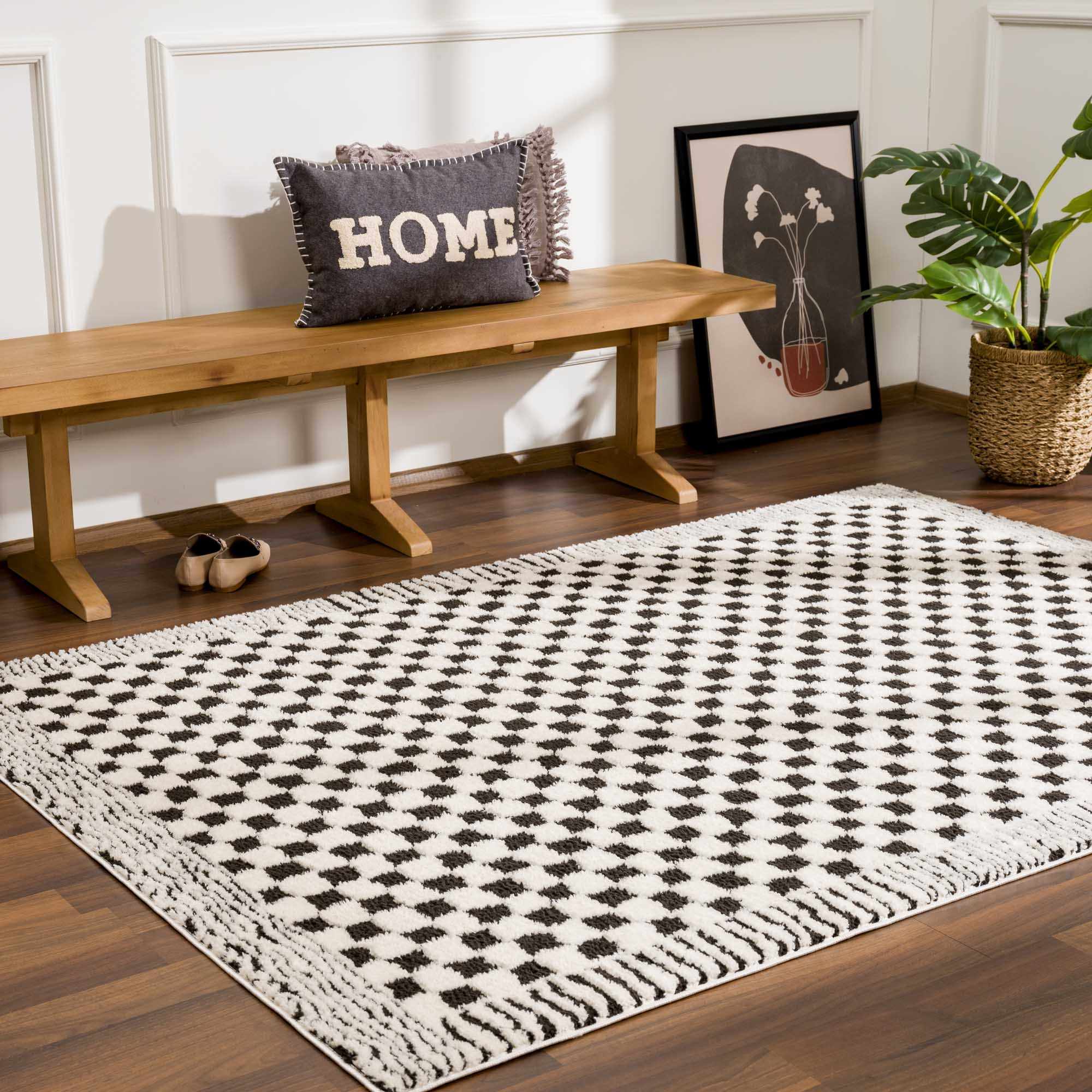 Hauteloom Leryn Black & White Checkered Luxury Area Rug