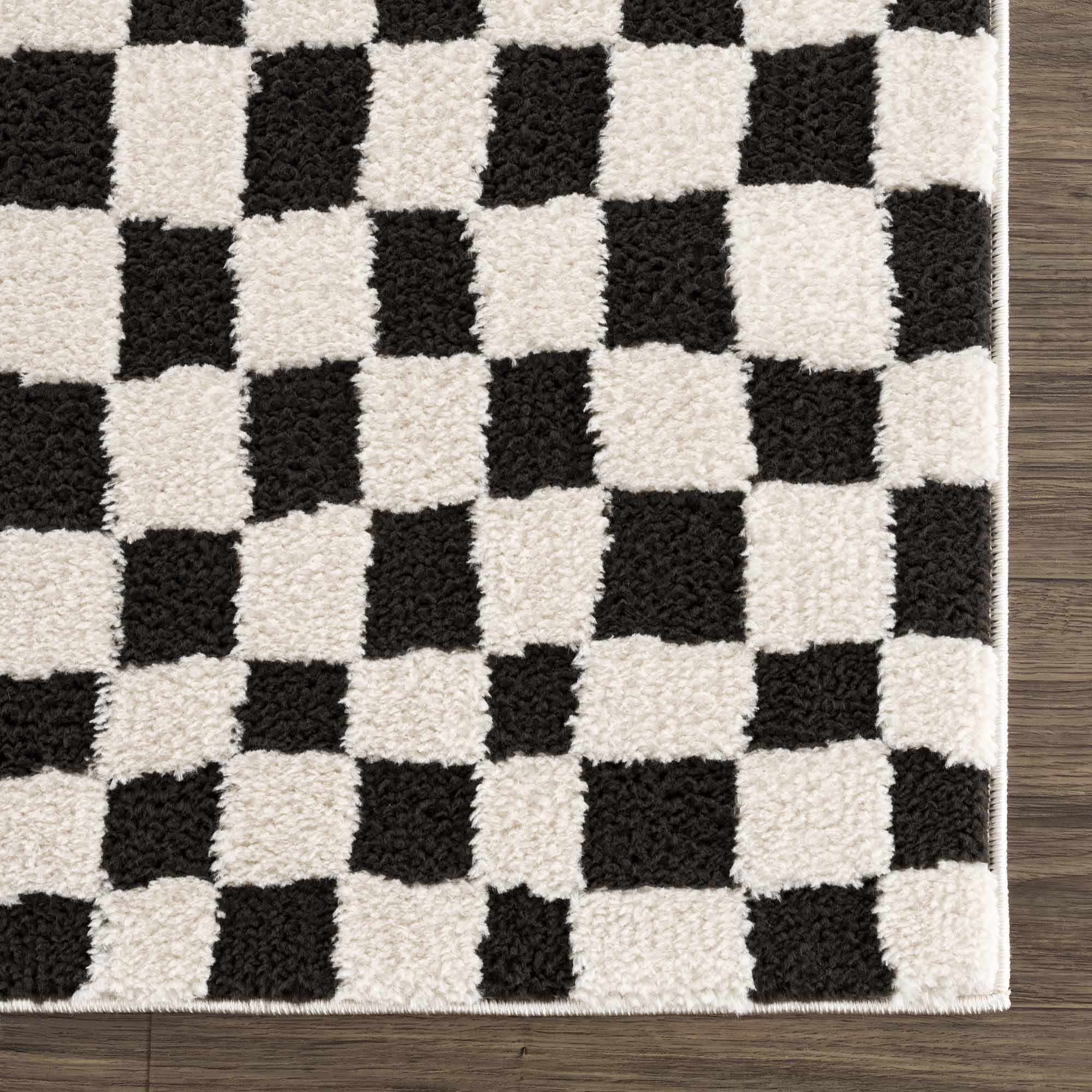 Hauteloom Lajos Black & White Checkered Luxury Area Rug