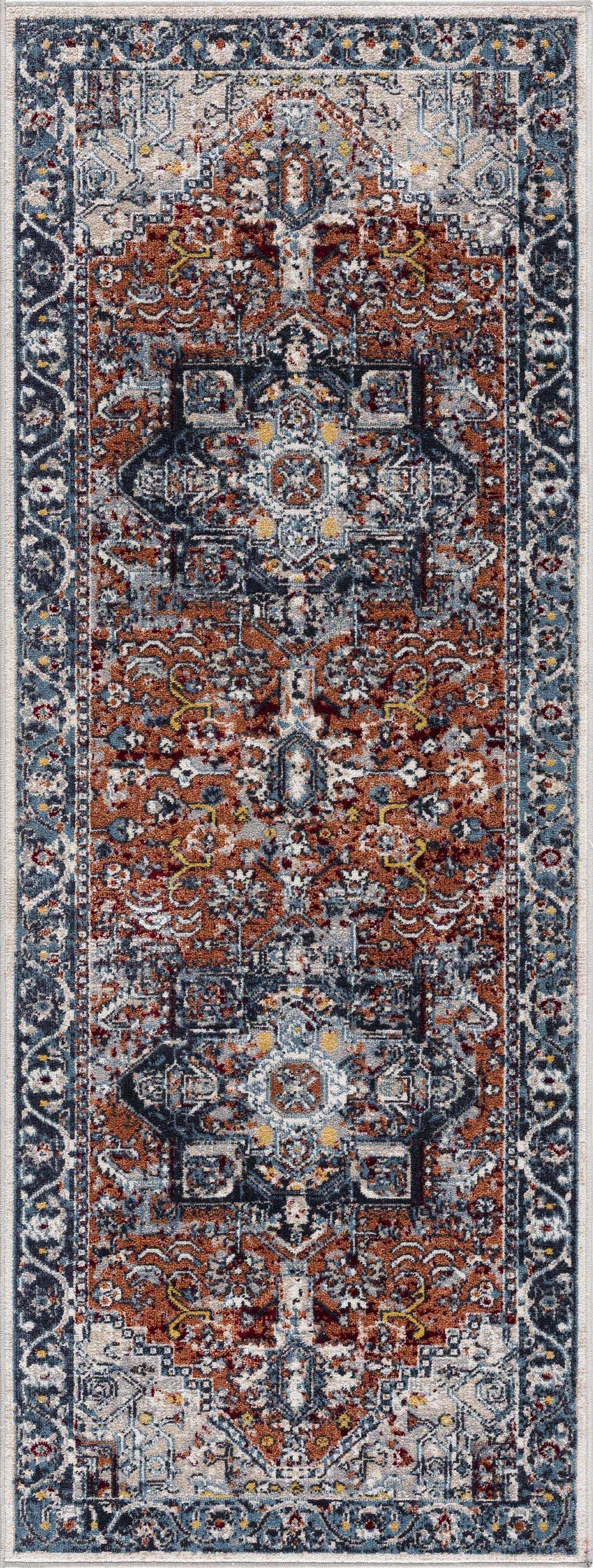 Hauteloom Uson Collection Blue & Rust Washable Area Rug - Invite Style and Comfort Home