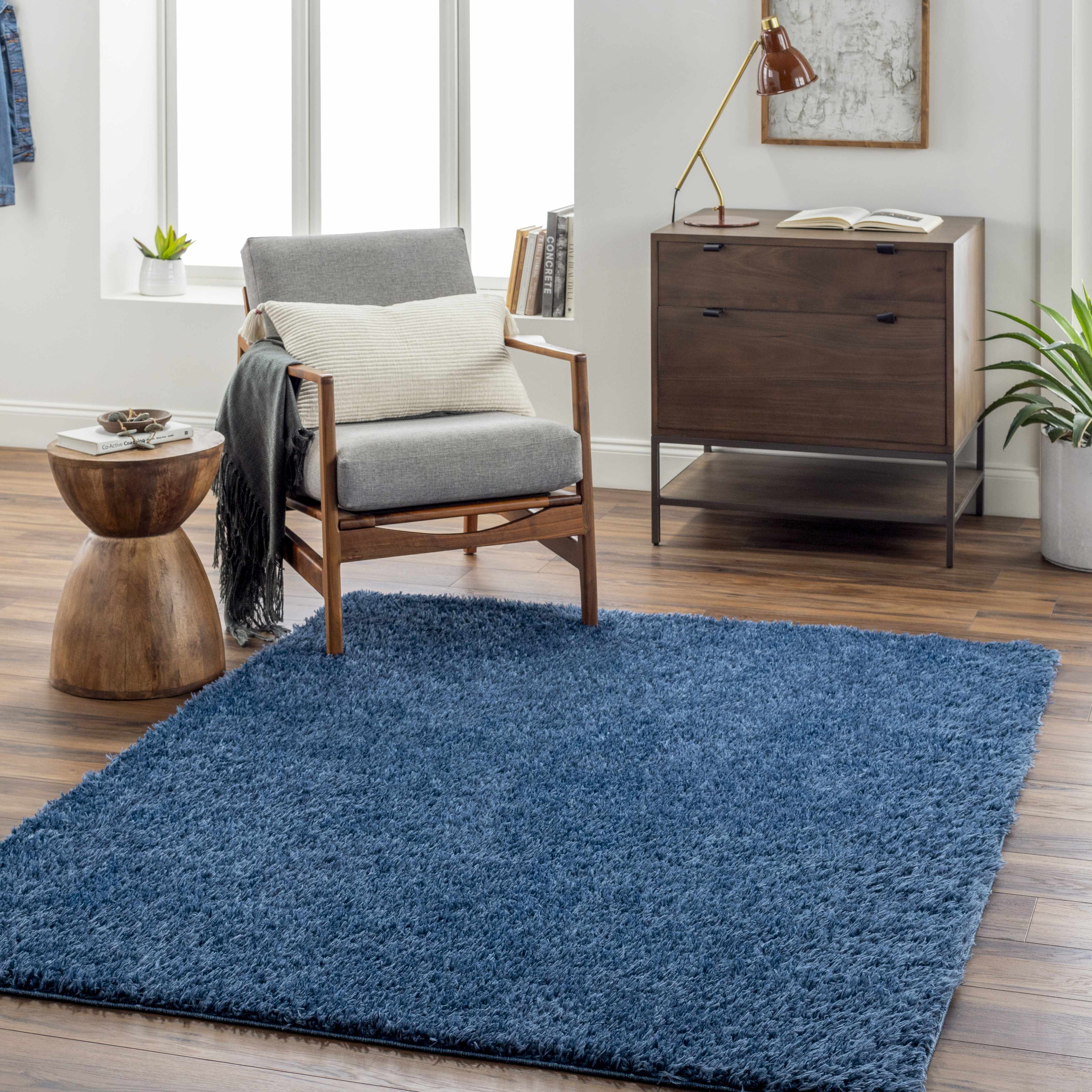 Luxurious Hauteloom Faina Dark Blue Shag Rug - Effortlessly Washable