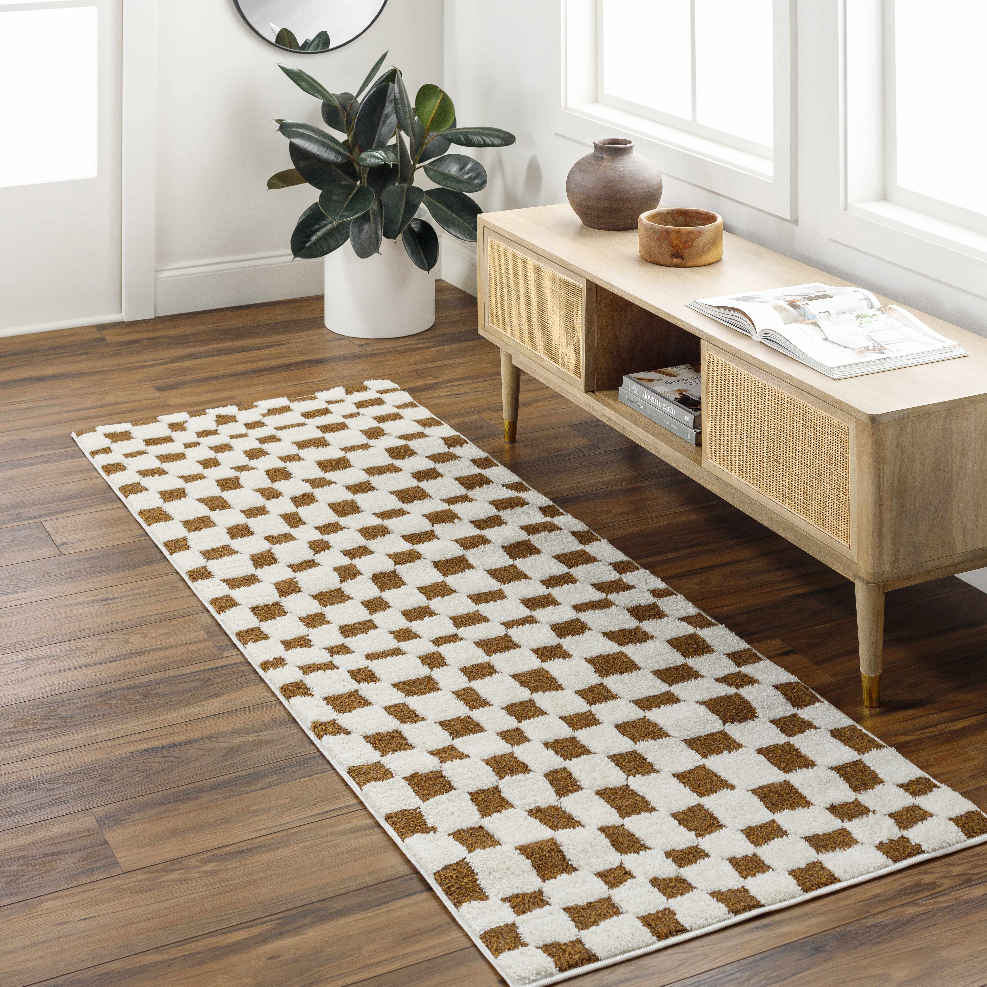 Exquisite Hauteloom Lajos Brown Checkered Area Rug