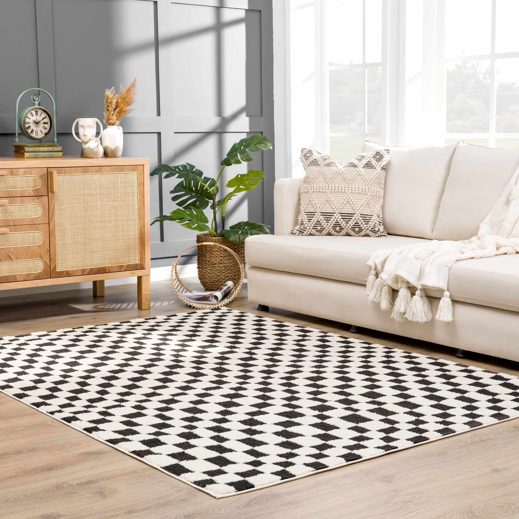 Hauteloom Lajos Black & White Checkered Luxury Area Rug