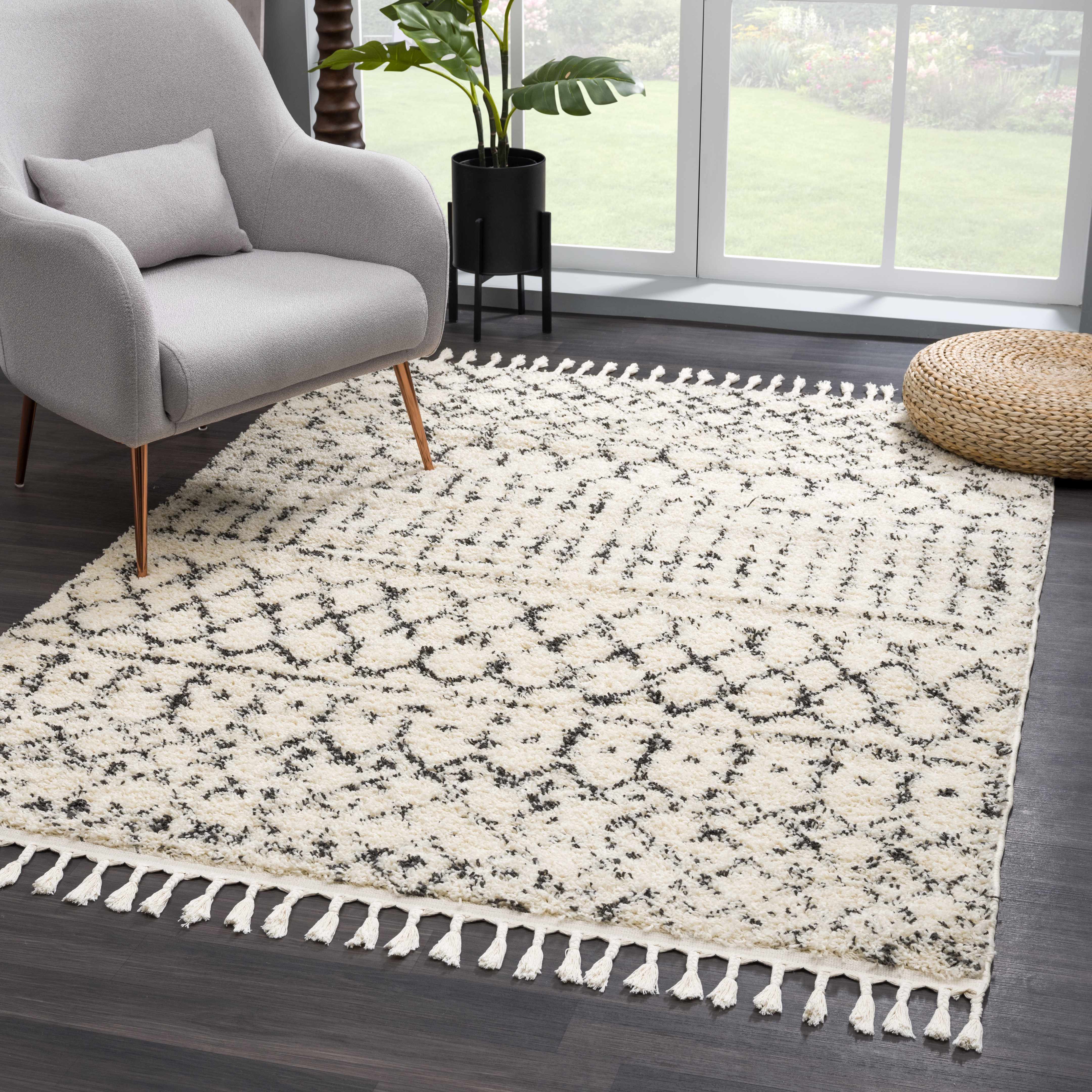 Luxurious Hauteloom Kibureau Cream Trellis Shag Area Rug - Transform Your Space