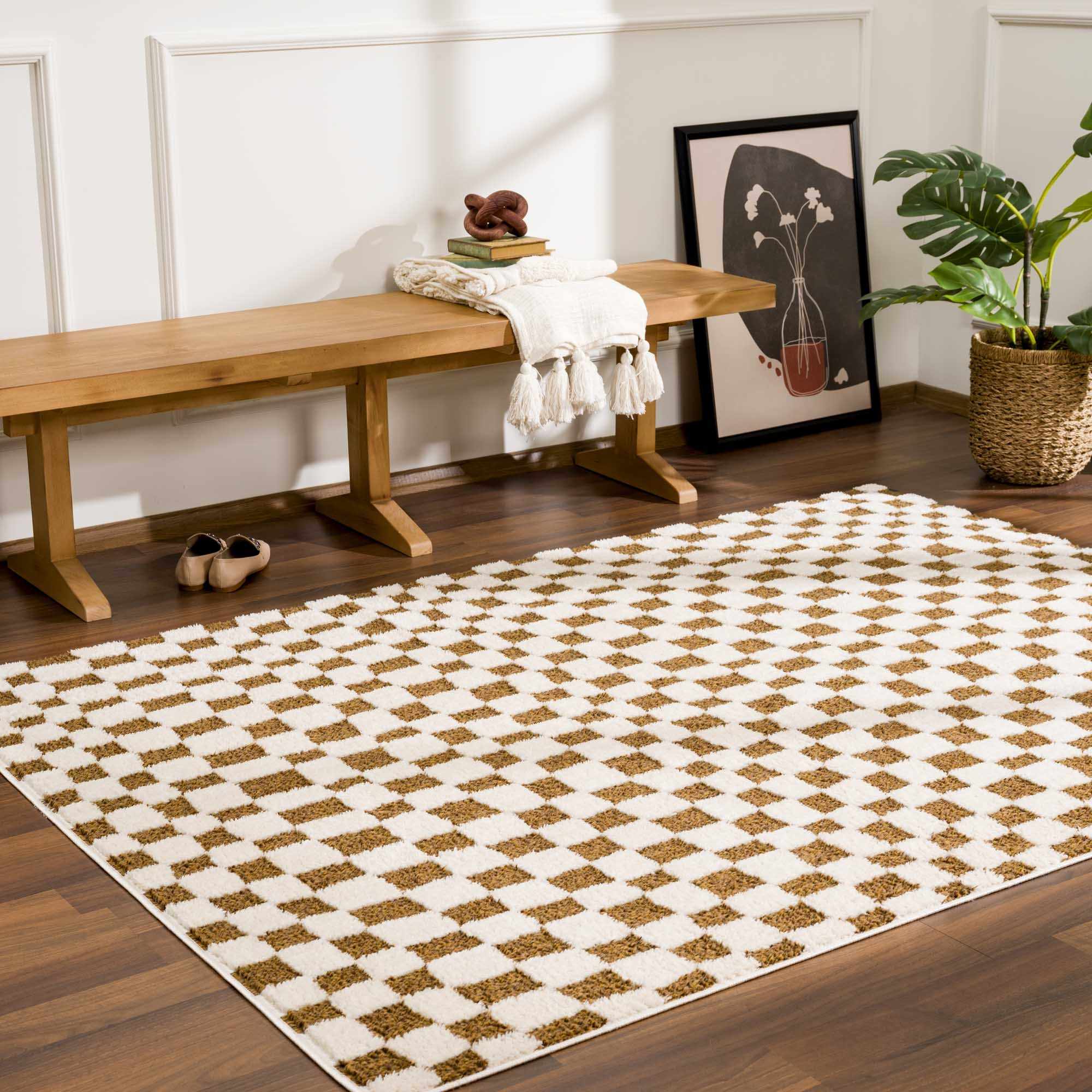 Exquisite Hauteloom Lajos Brown Checkered Area Rug