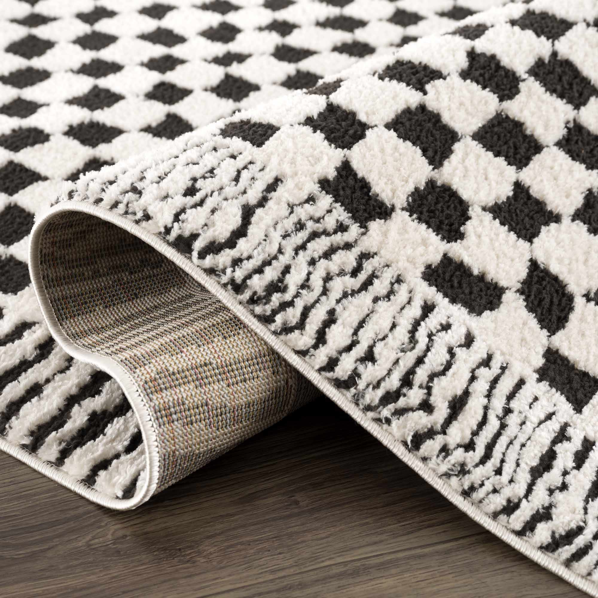 Hauteloom Leryn Black & White Checkered Luxury Area Rug