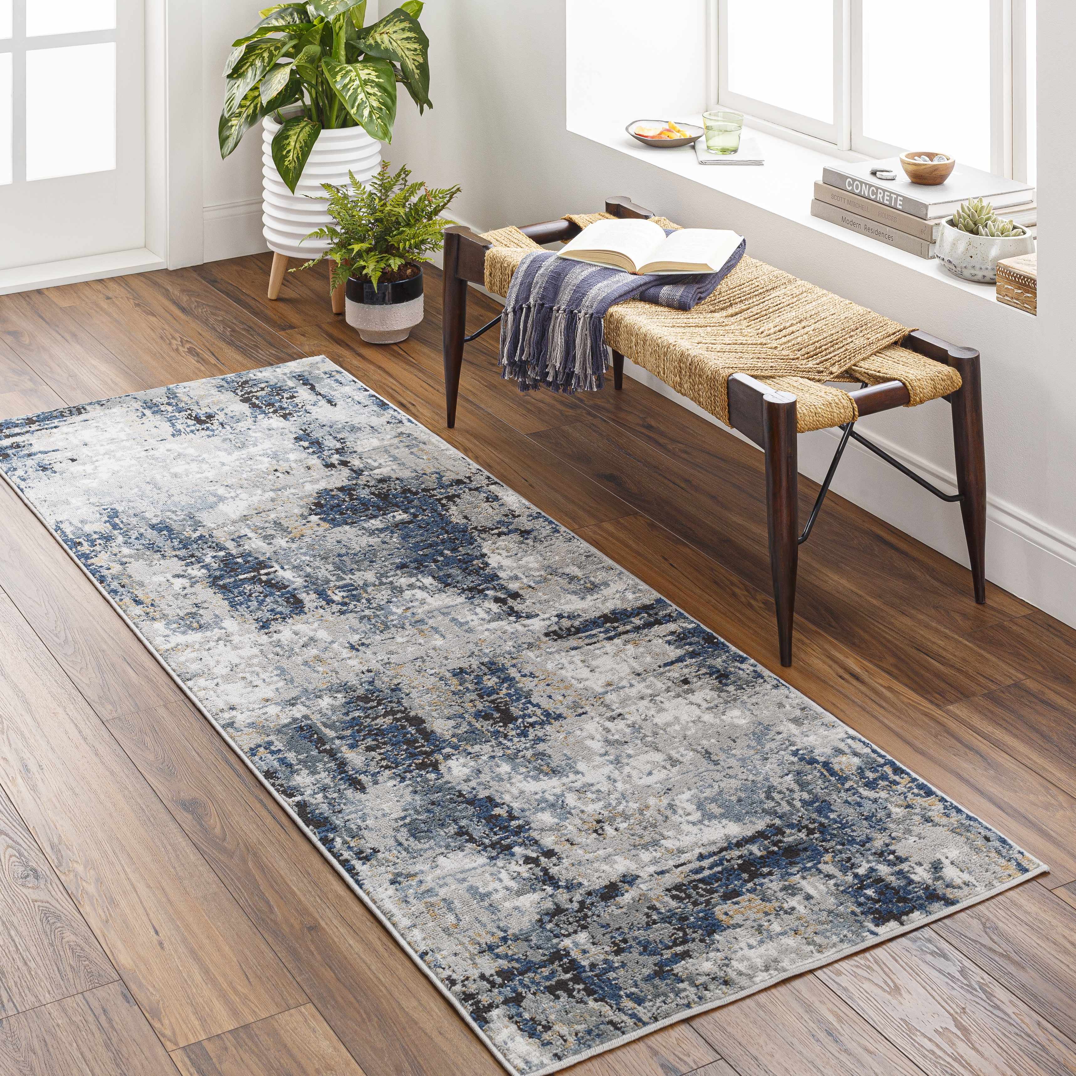 Exquisite Hauteloom Campsall Gray&Blue Abstract Area Rug