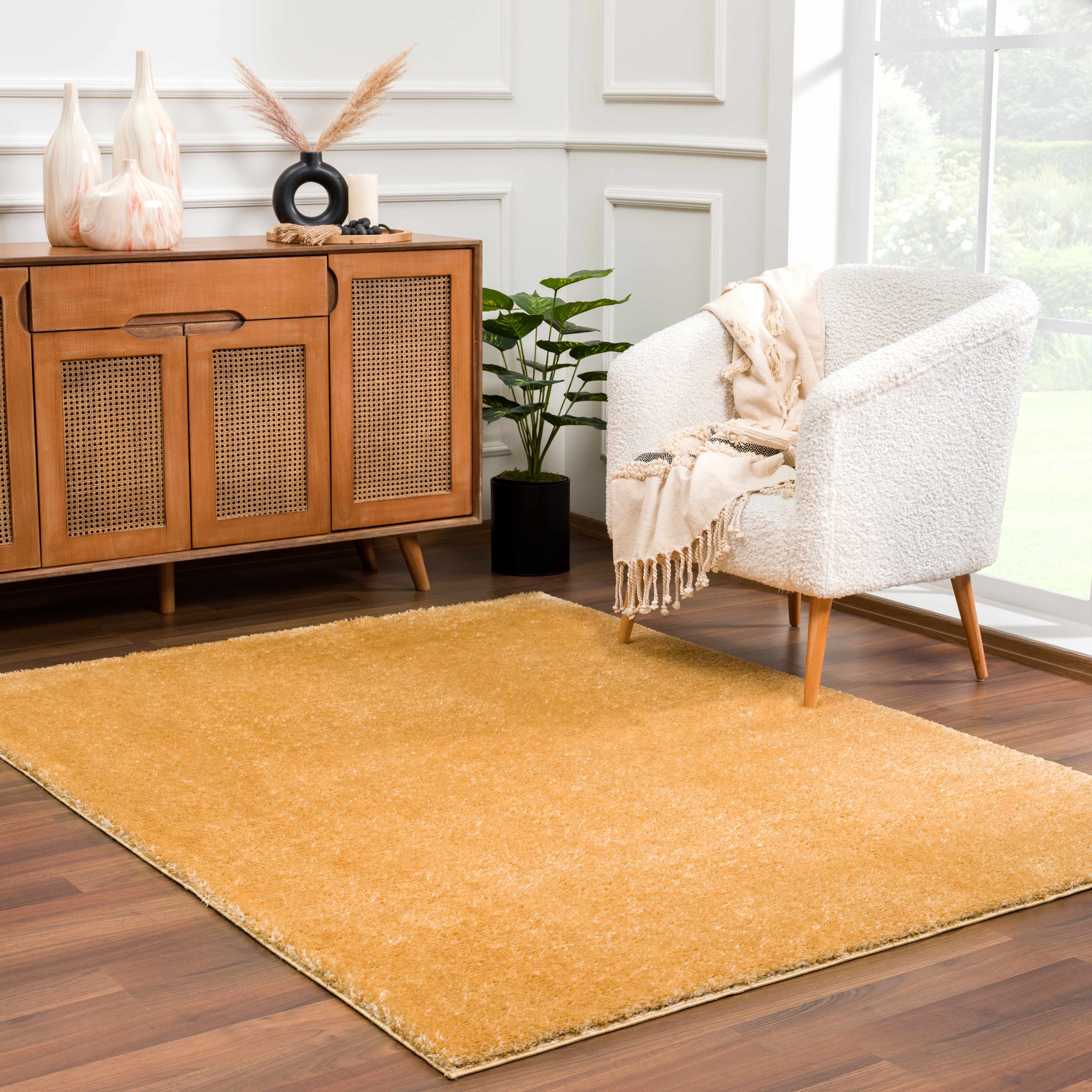 Luxurious Hauteloom Heavenly Mustard Plush Rug - Add a Touch of Elegance to Your Space