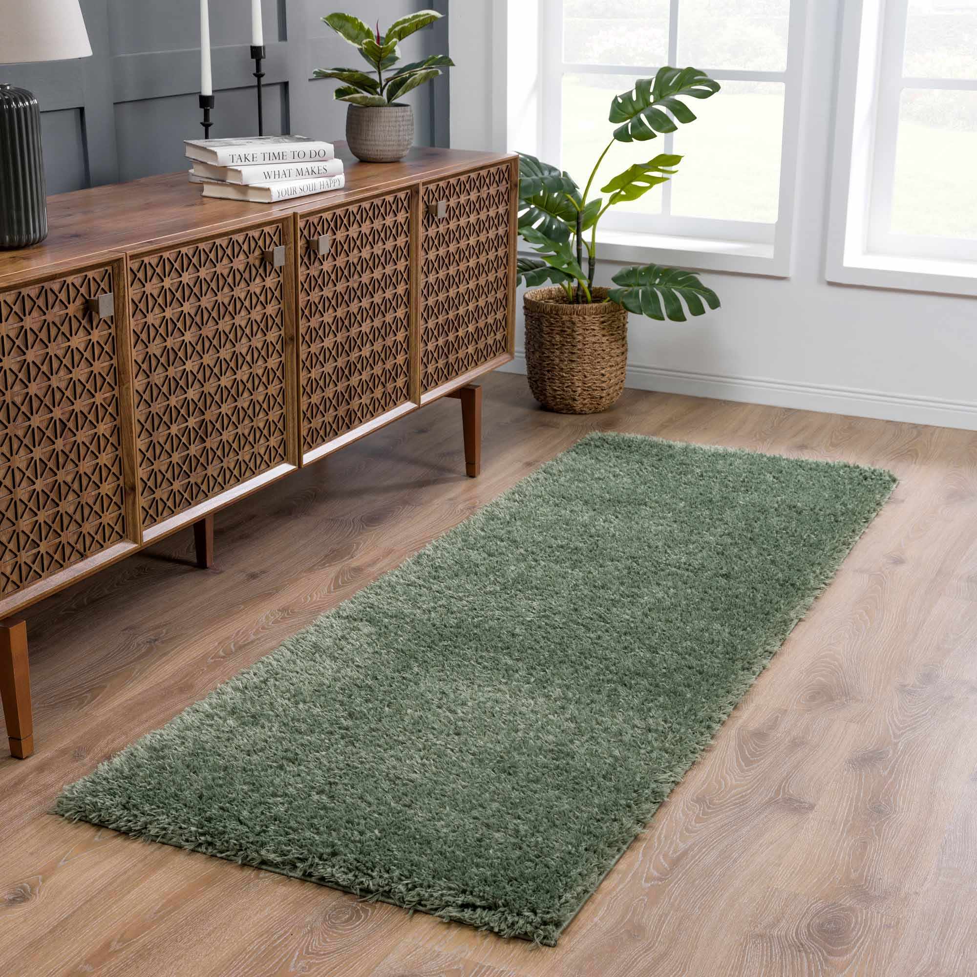 Hauteloom Faina Solid Green Ultra-Soft Washable Shag Rug