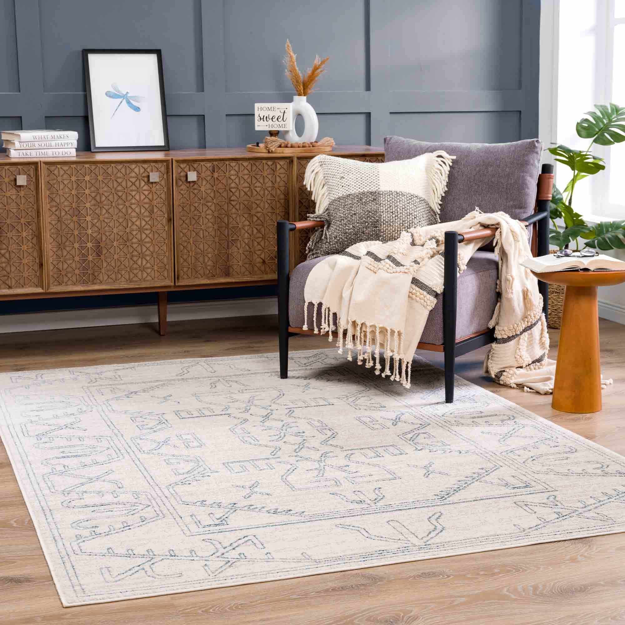 Indulge in Style with Hauteloom Divya Cream & Silver Blue Area Rug