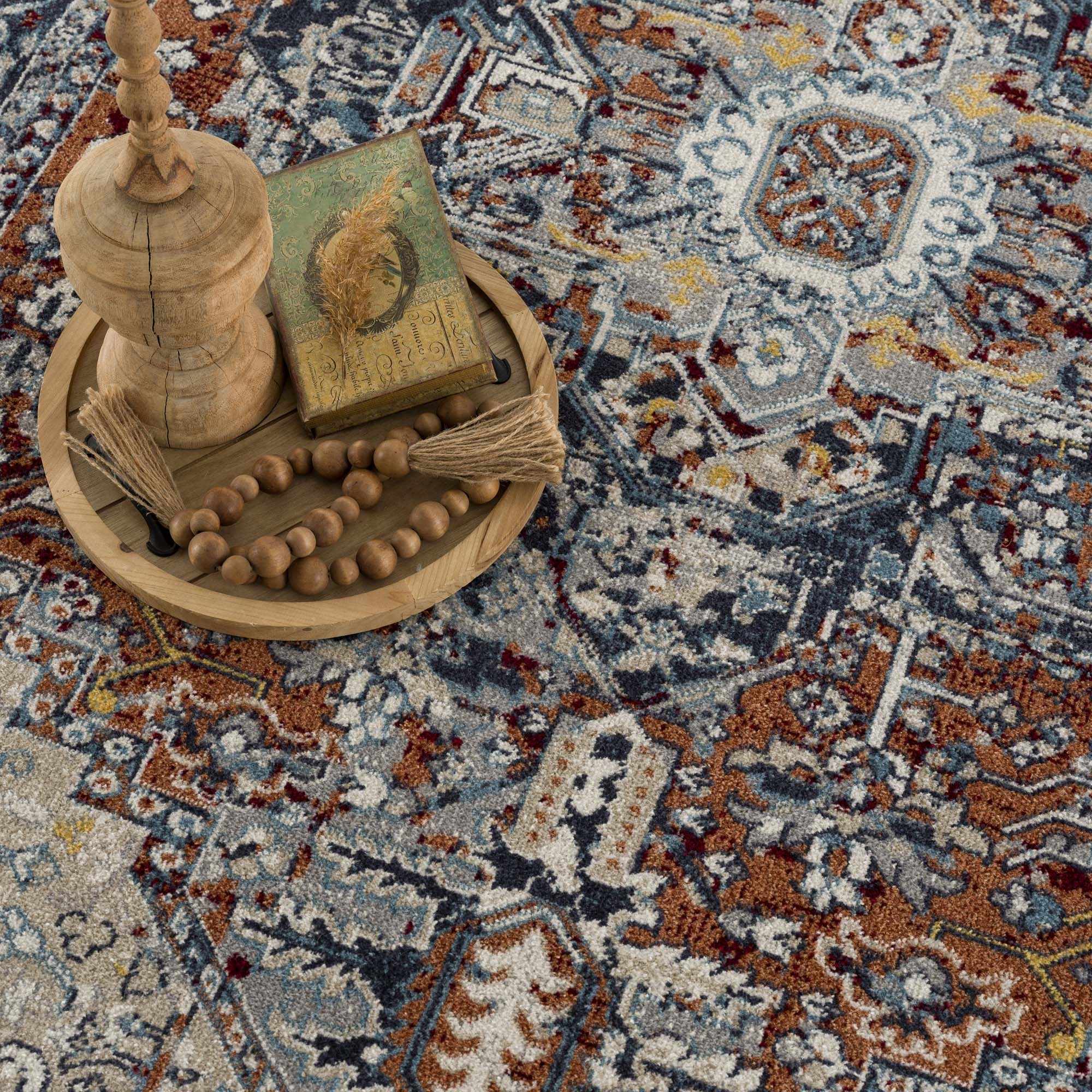 Hauteloom Uson Collection Blue & Rust Washable Area Rug - Invite Style and Comfort Home