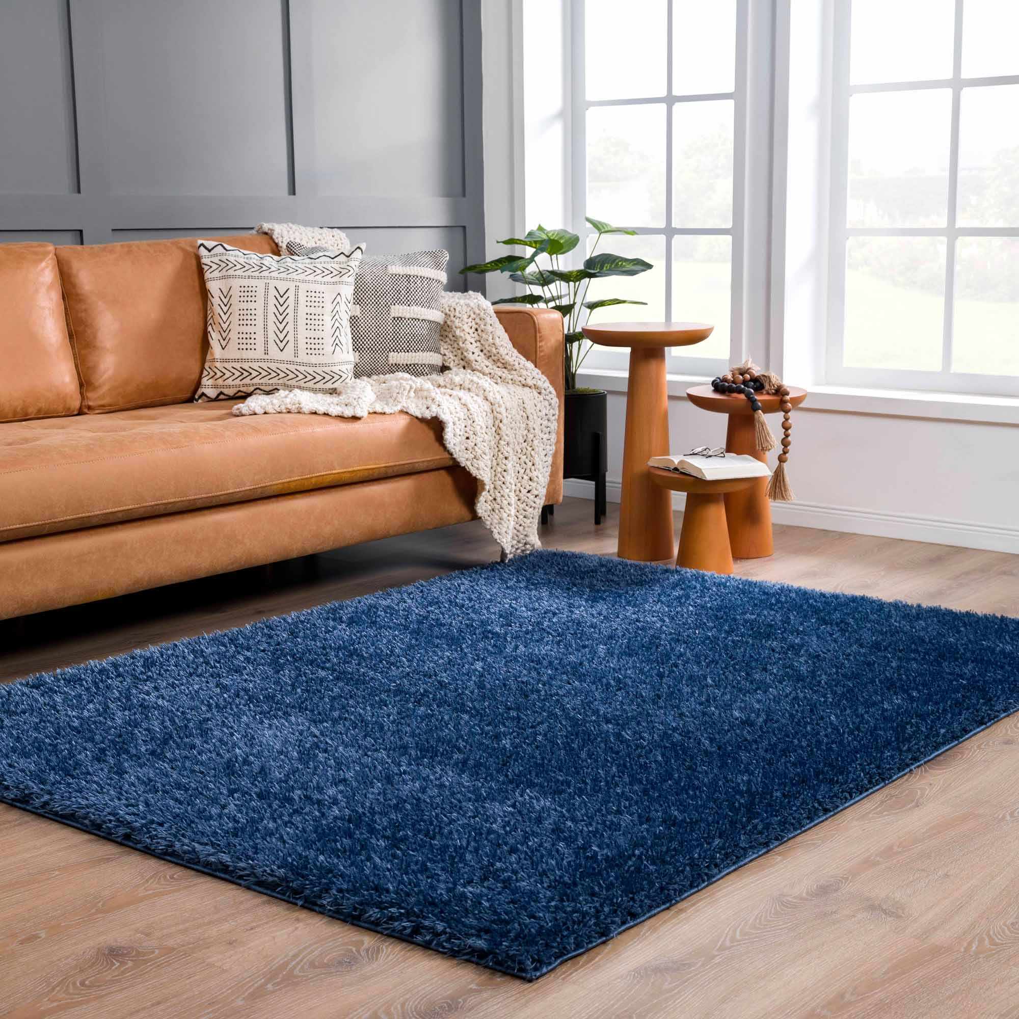 Luxurious Hauteloom Faina Dark Blue Shag Rug - Effortlessly Washable