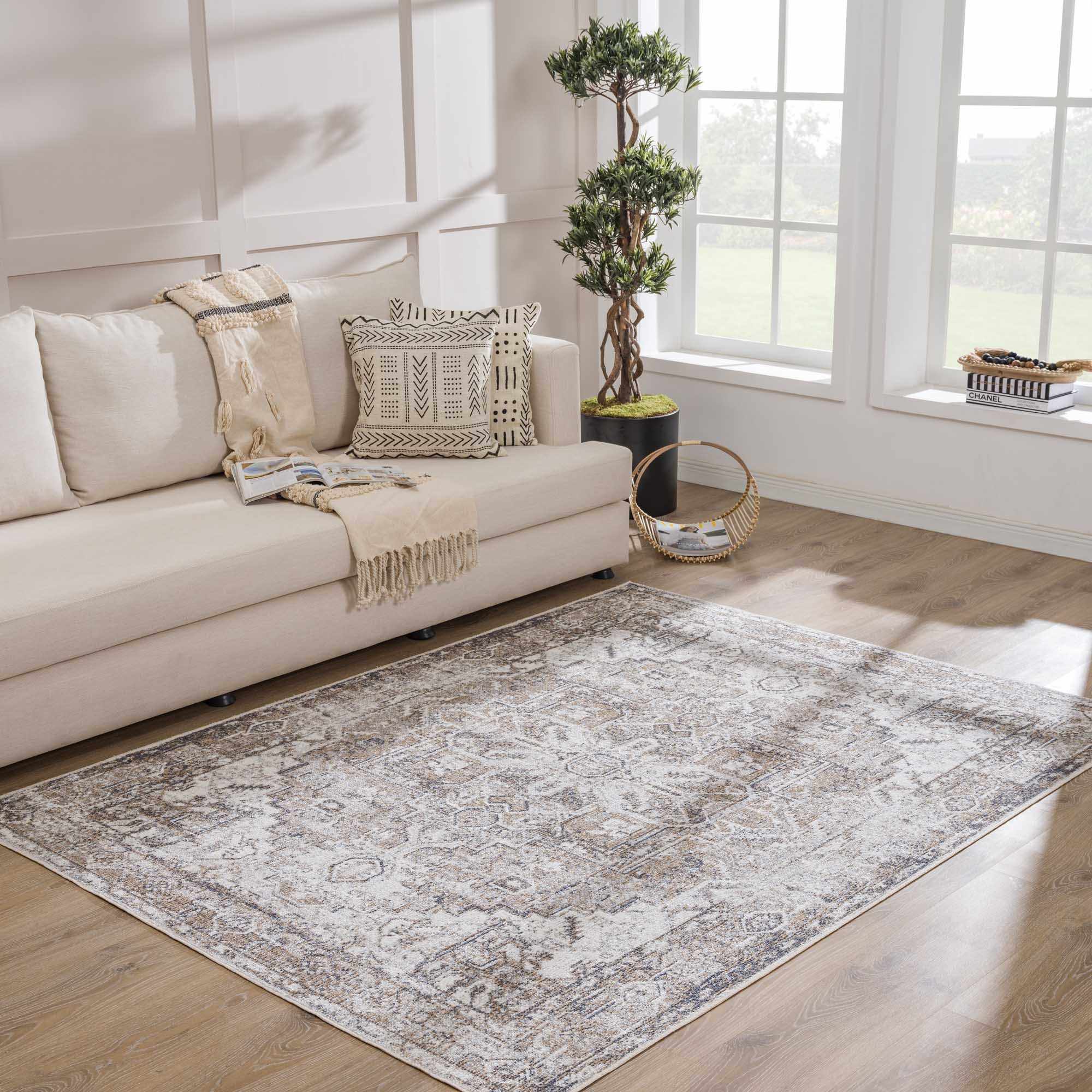 Hauteloom Hera Brown & Cream Luxury Washable Area Rug