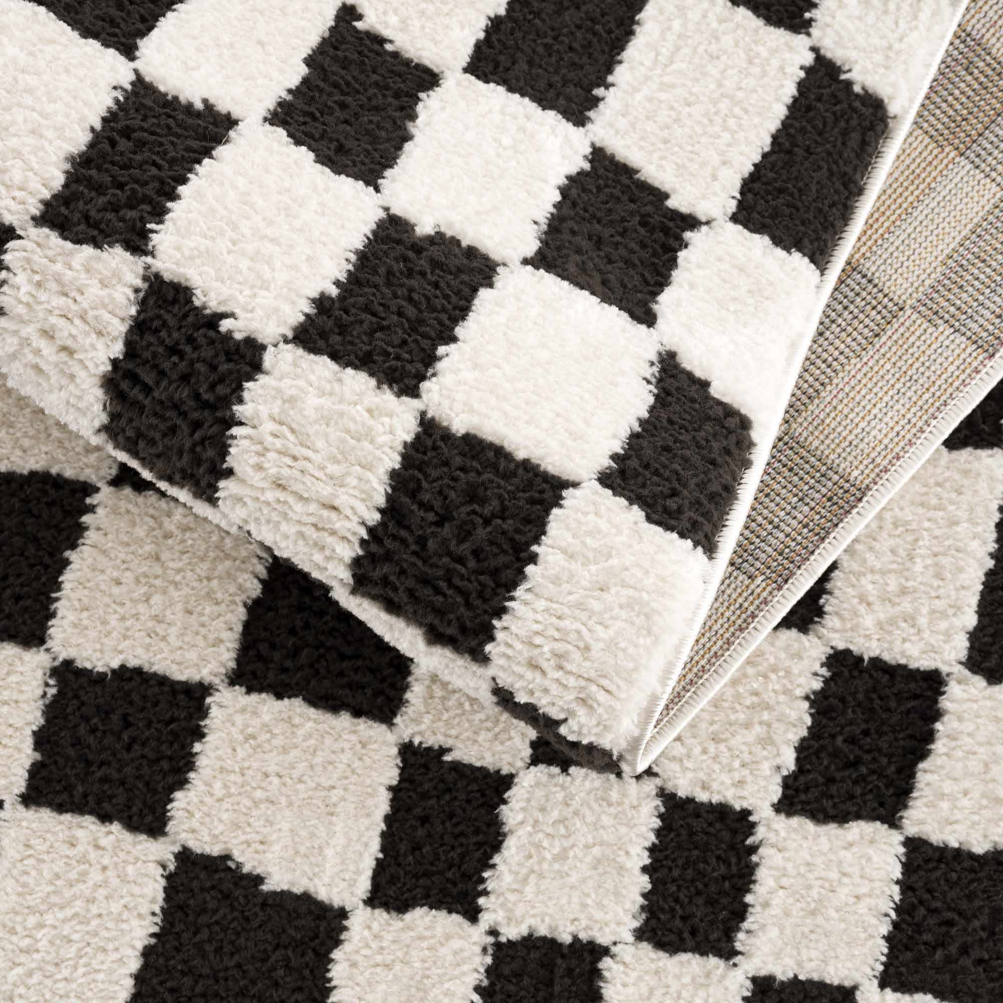 Hauteloom Lajos Black & White Checkered Luxury Area Rug