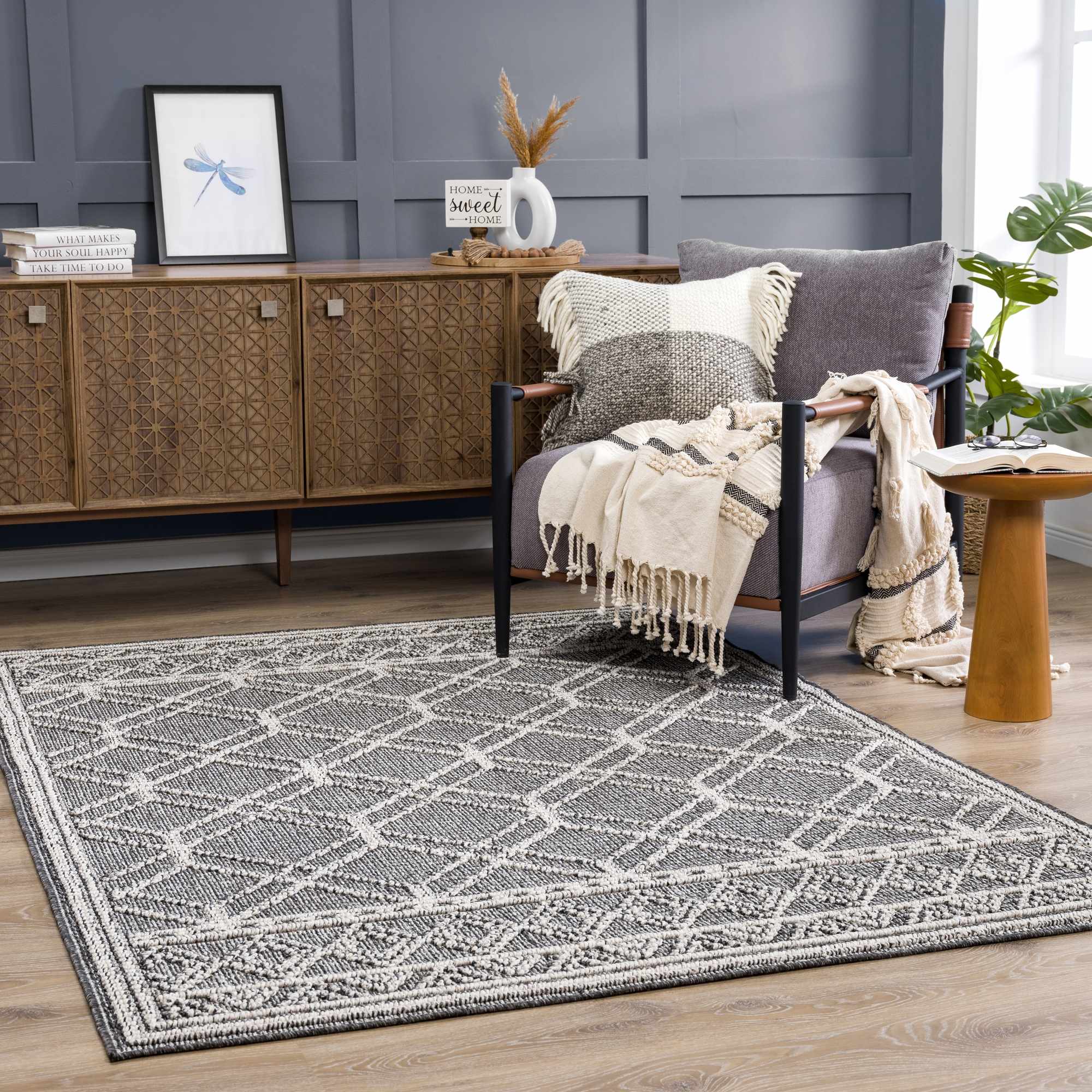 Elegant Hauteloom Diah Black & Bone Area Rug