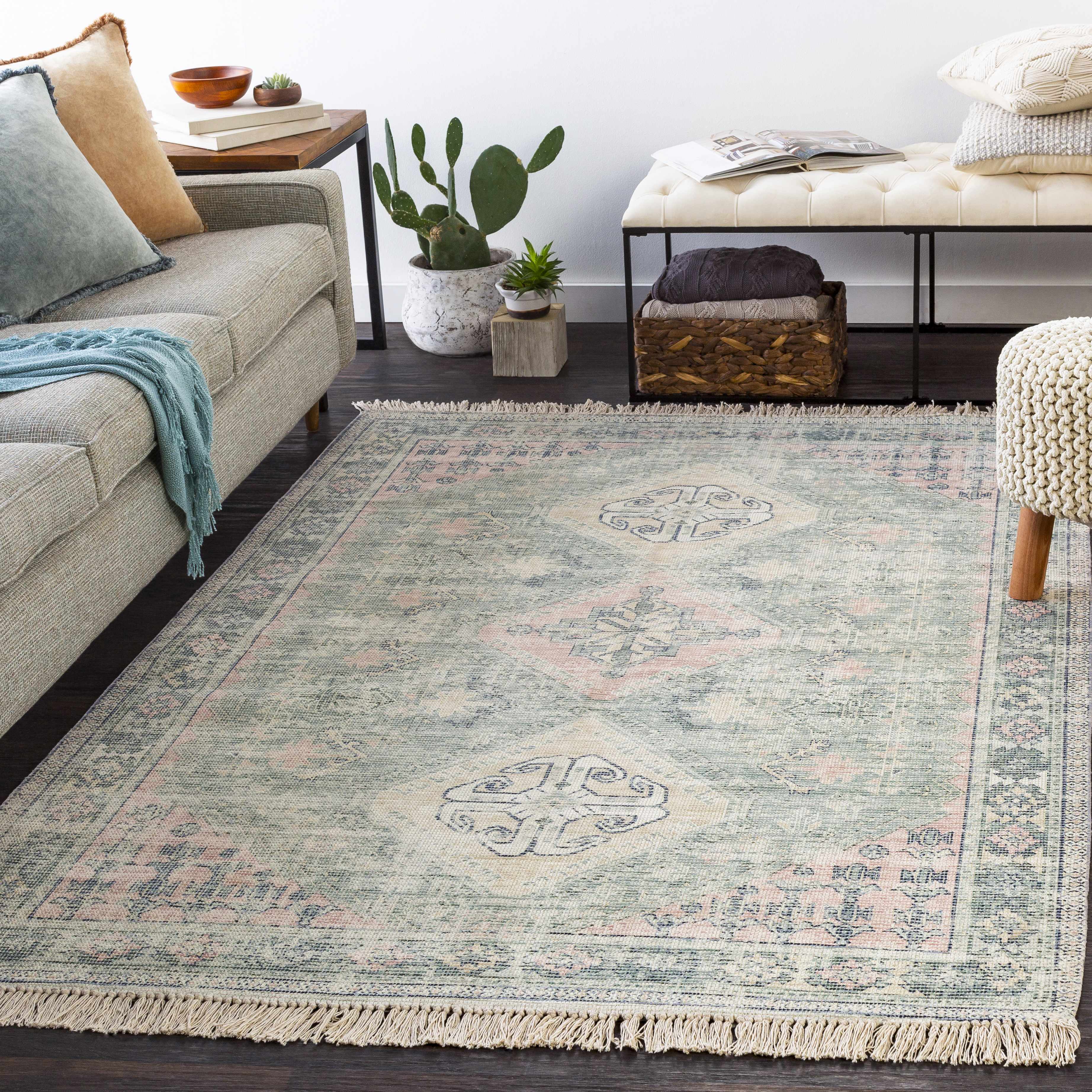 Breathtaking Hauteloom Foraker Sage Green Cotton Rug
