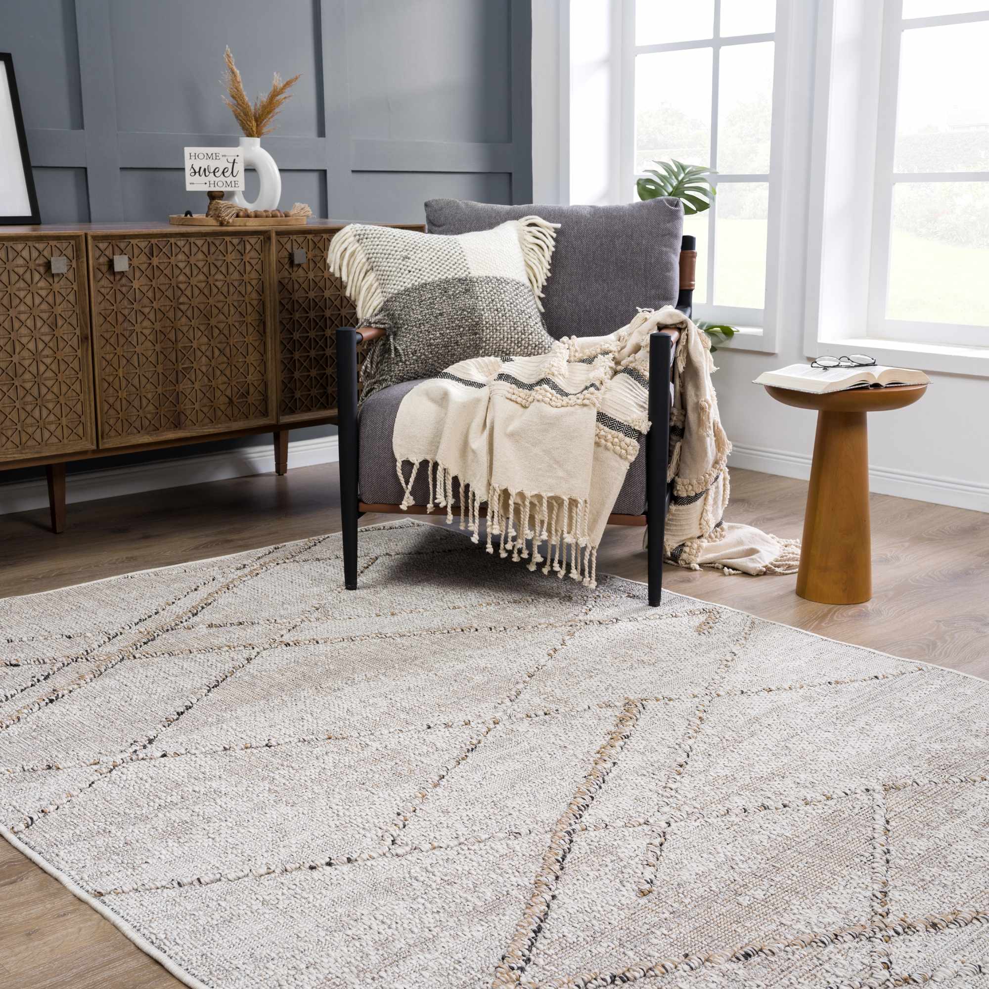 Exclusive Hauteloom Baqer Bone & Tan Textured Performance Rug - A Limited Edition Gem
